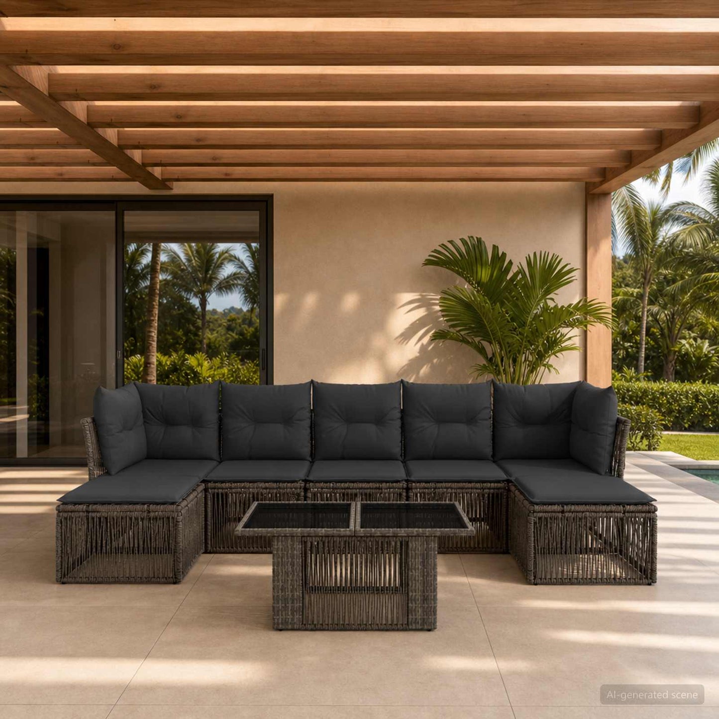 Gartensofa-set 8 stk. Grau Poly-Rattan