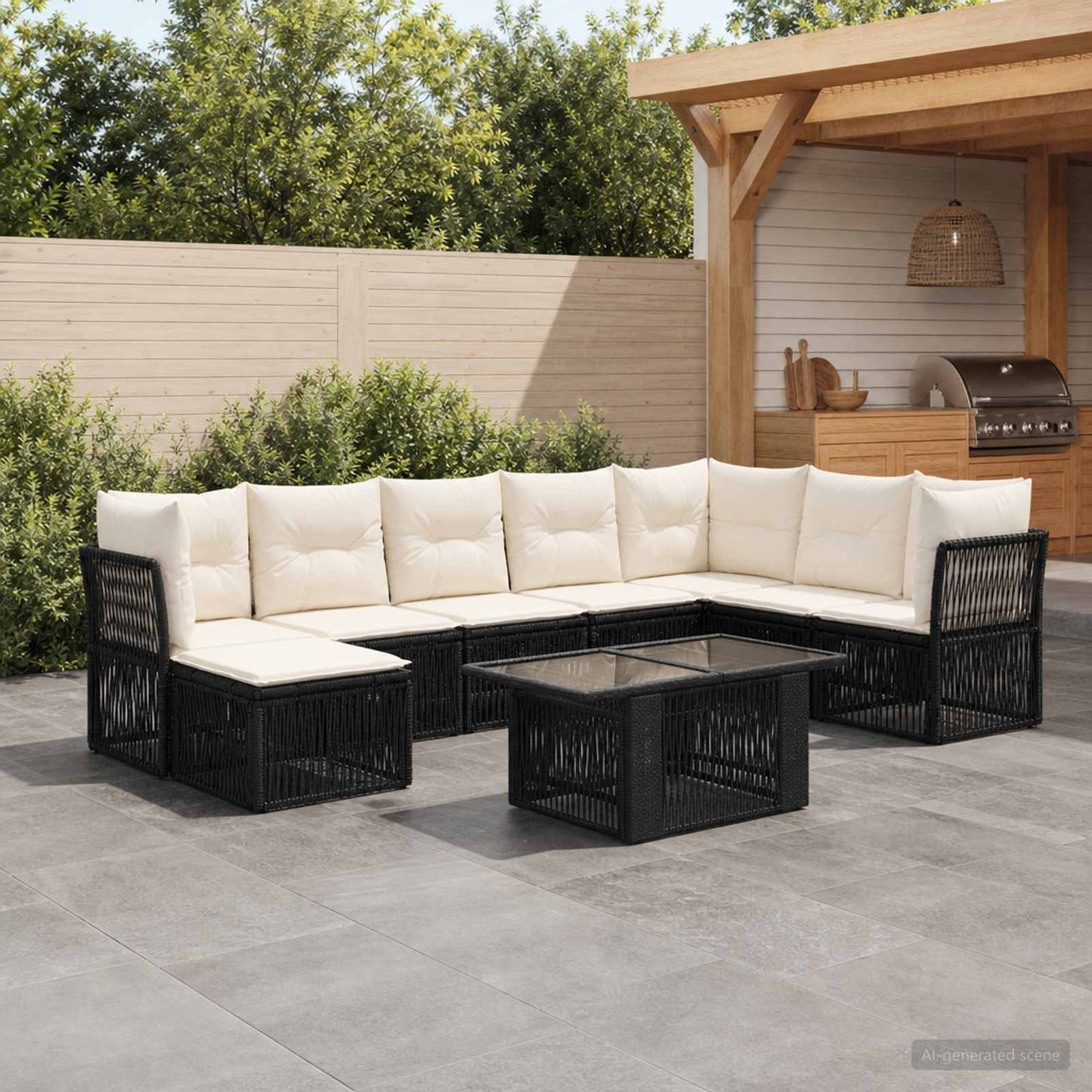 Gartensofa-set 9 stk. Schwarz Poly-Rattan