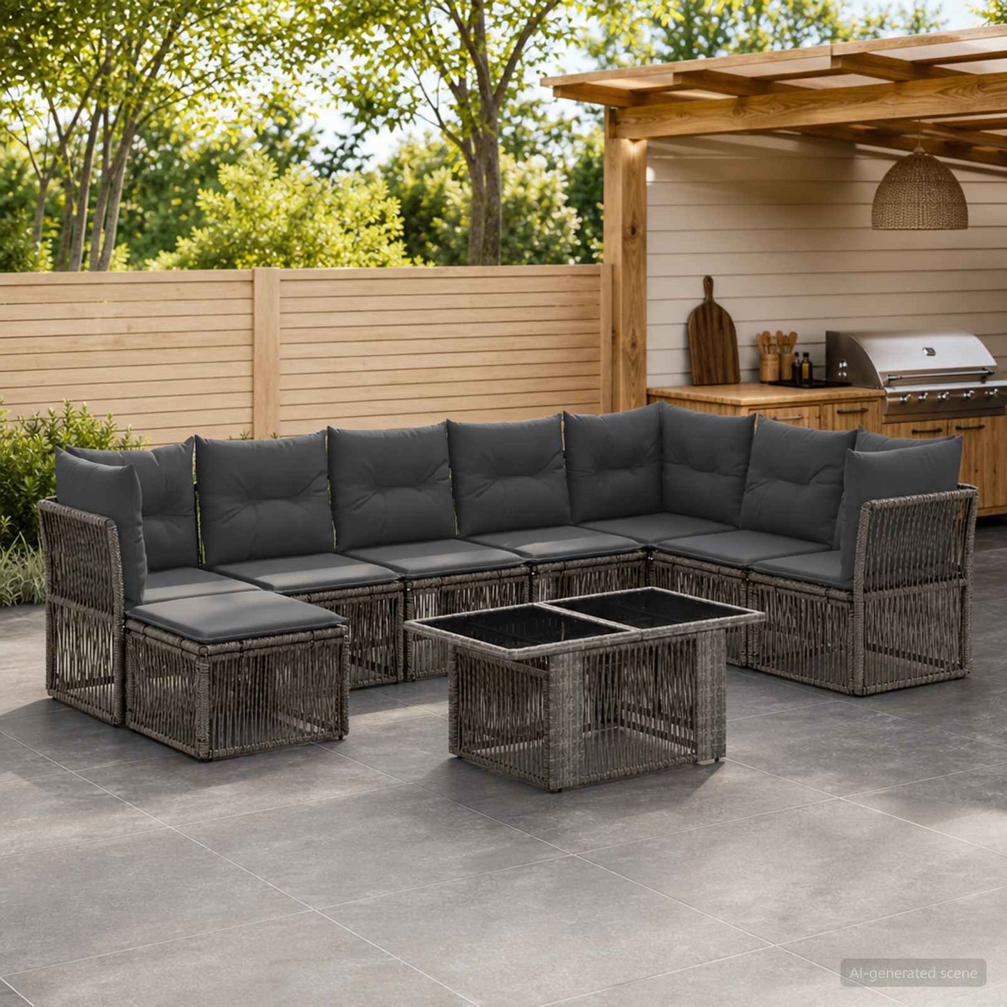 Gartensofa-set 9 stk. Grau Poly-Rattan