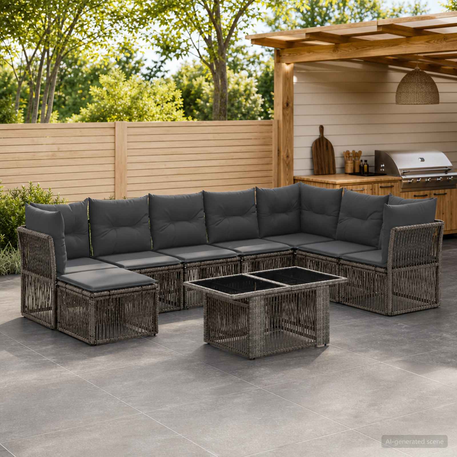 Gartensofa-set 9 stk. Grau Poly-Rattan