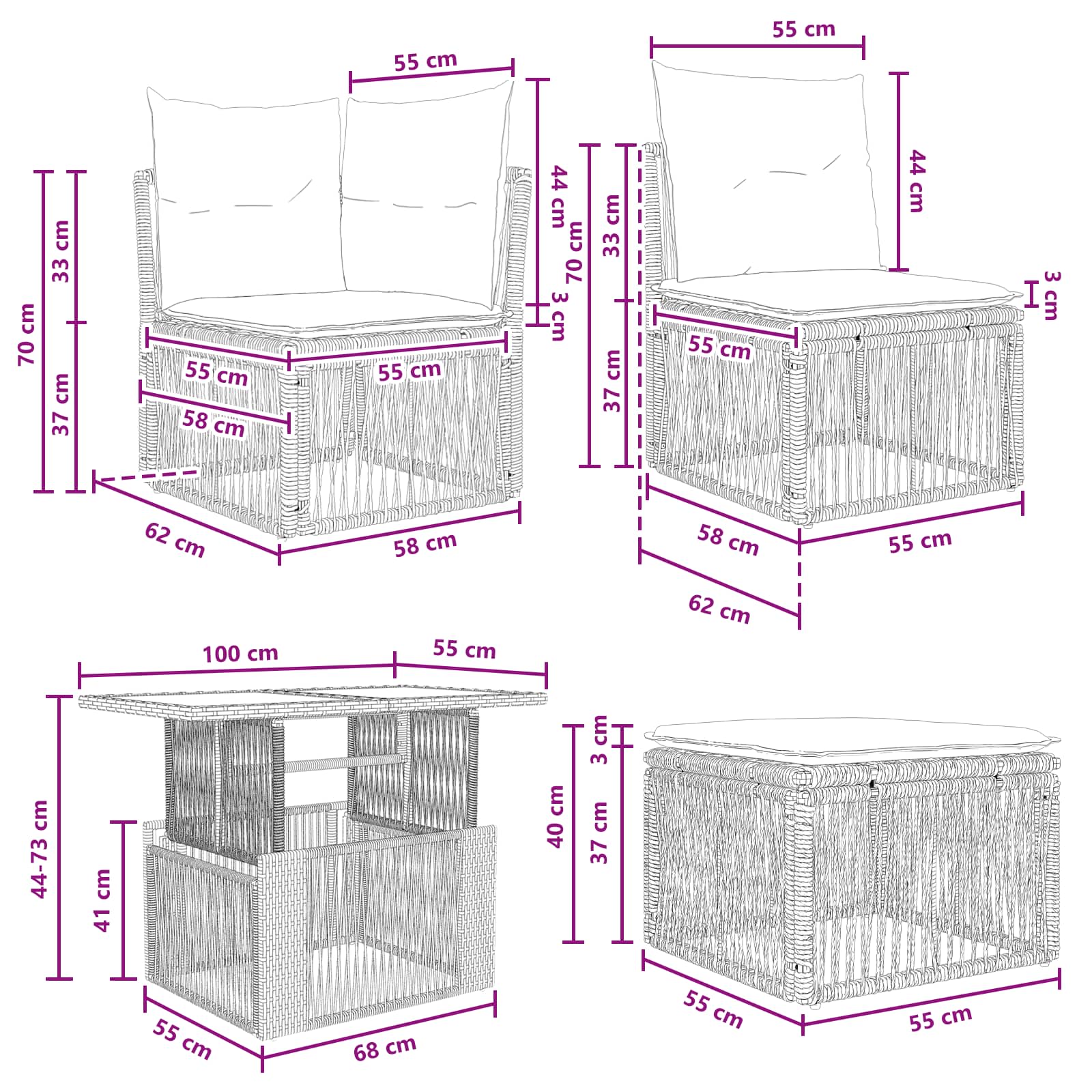 Gartensofa-set 9 stk. Grau Poly-Rattan