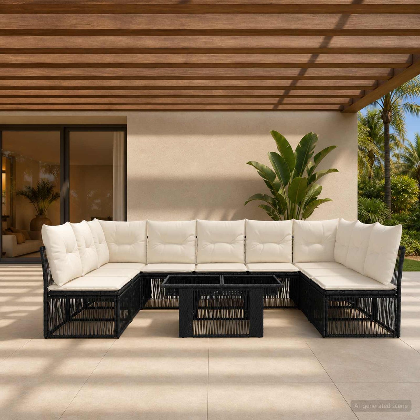 Gartensofa-set 10 stk. Schwarz Poly-Rattan