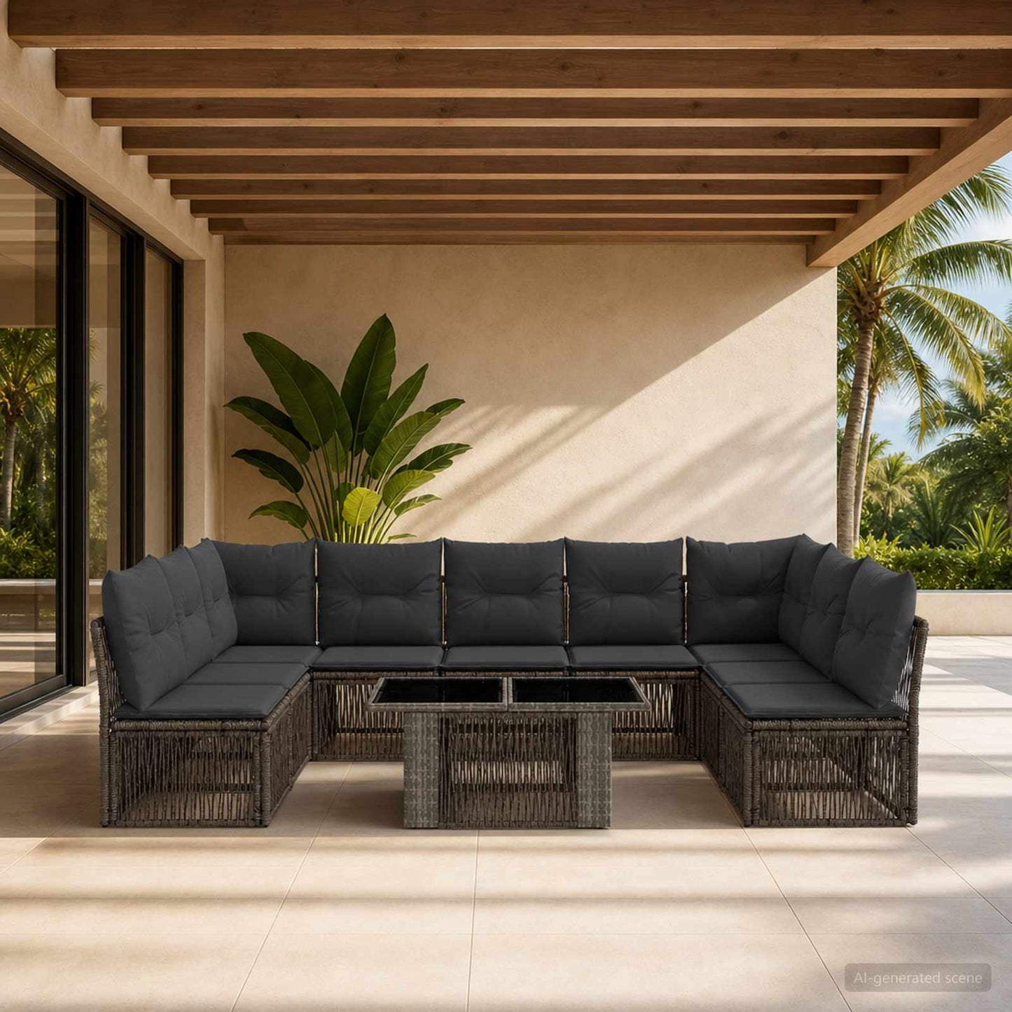 Gartensofa-set 10 stk. Grau Poly-Rattan