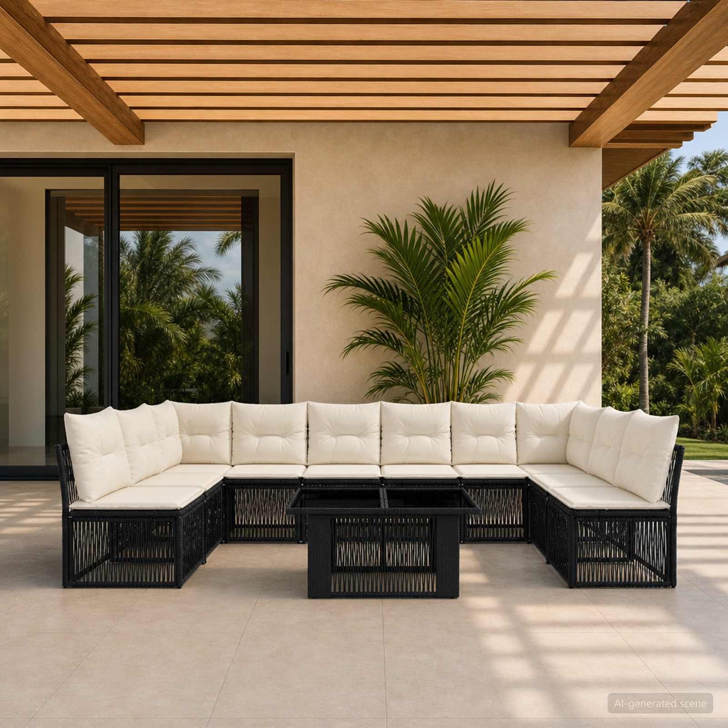 Gartensofa-set 11 stk. Schwarz Poly-Rattan