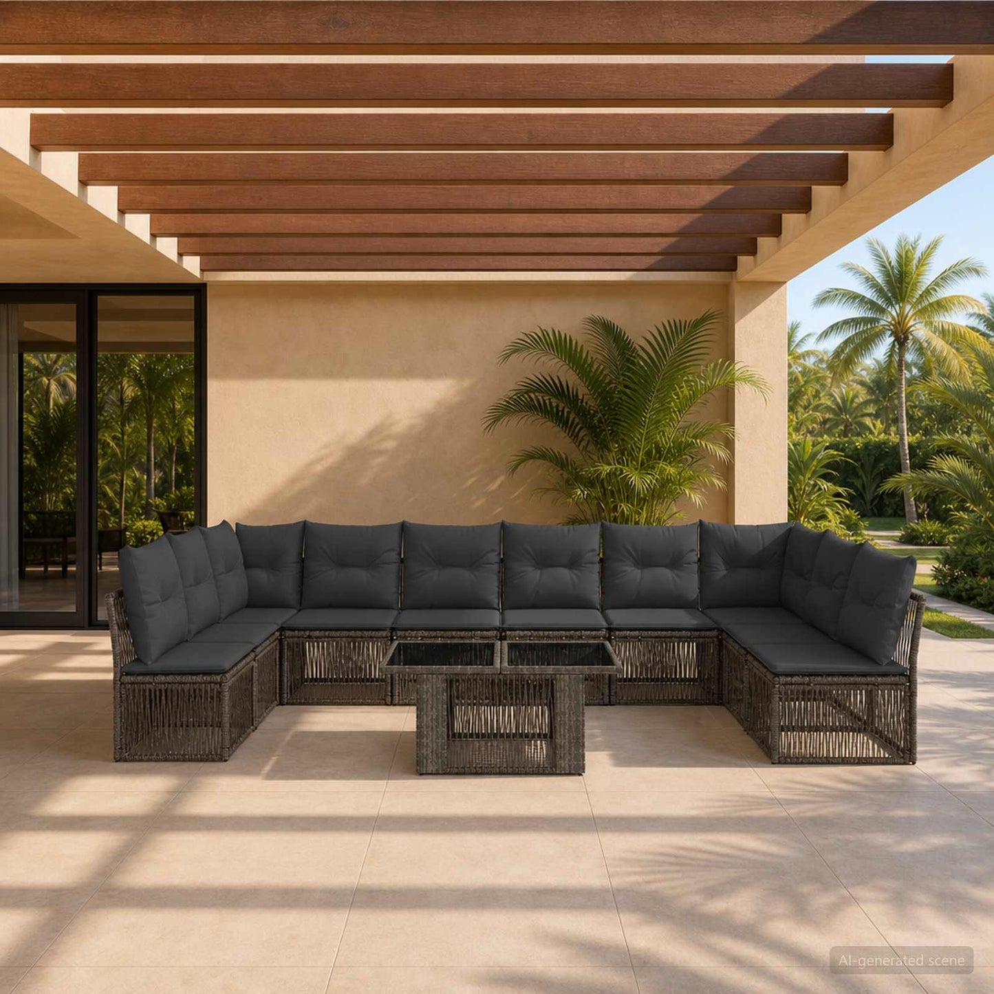 Gartensofa-set 11 stk. Grau Poly-Rattan