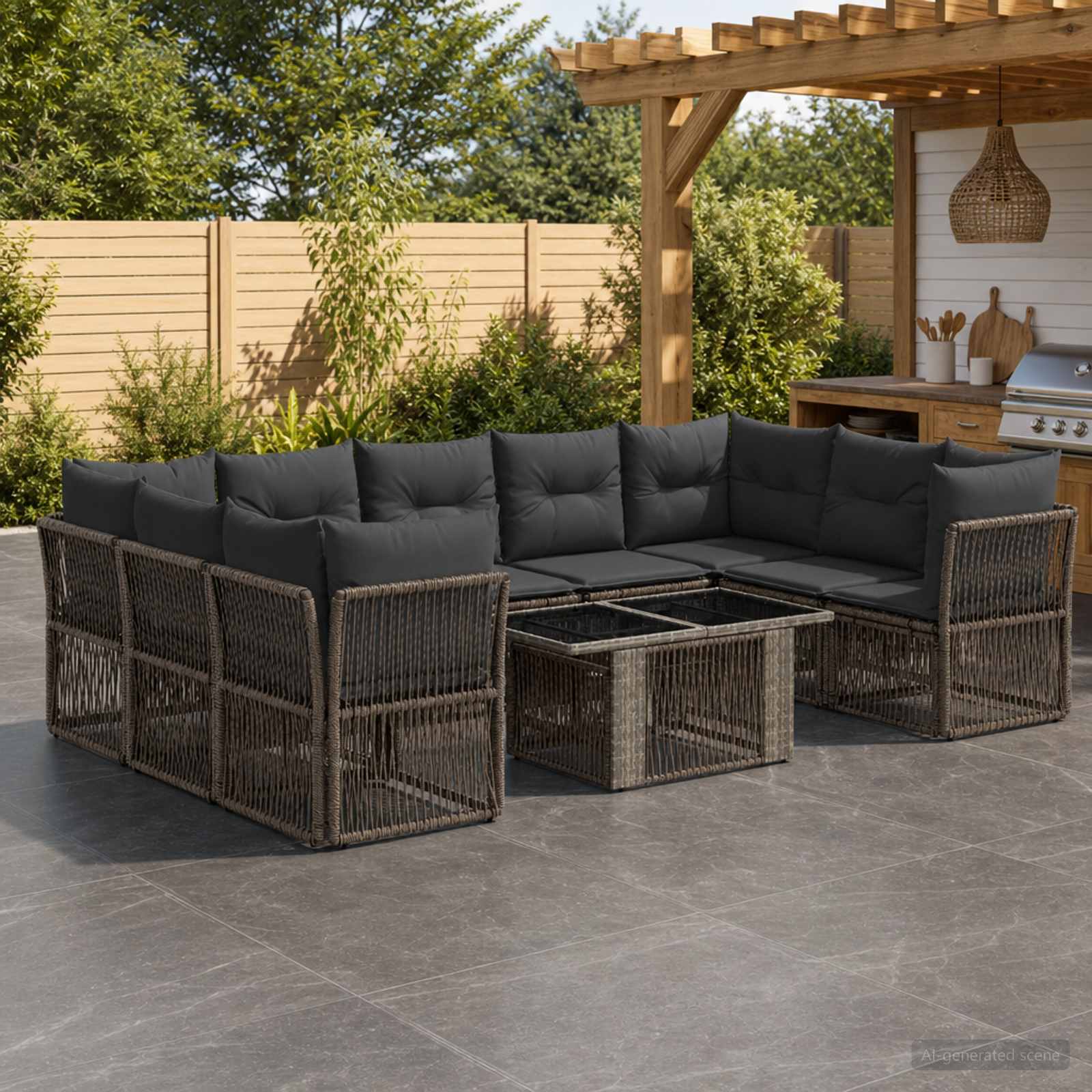 Gartensofa-set 10 stk. Grau Poly-Rattan