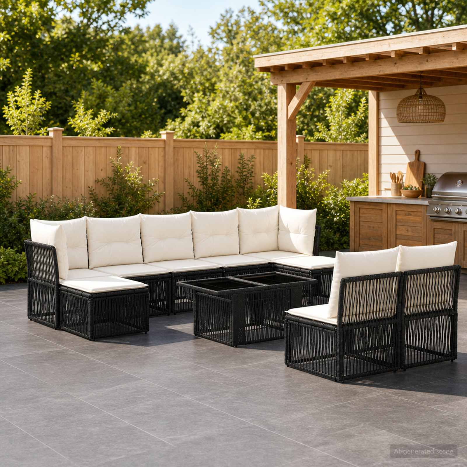 Gartensofa-set 10 stk. Schwarz Poly-Rattan