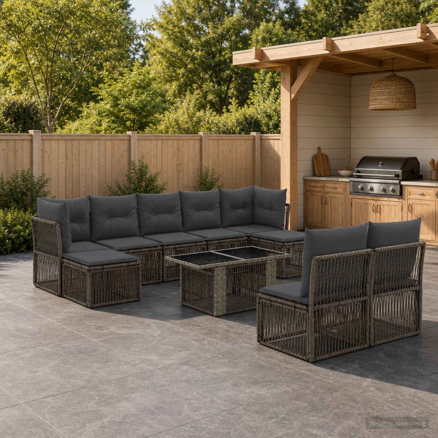 Gartensofa-set 10 stk. Grau Poly-Rattan