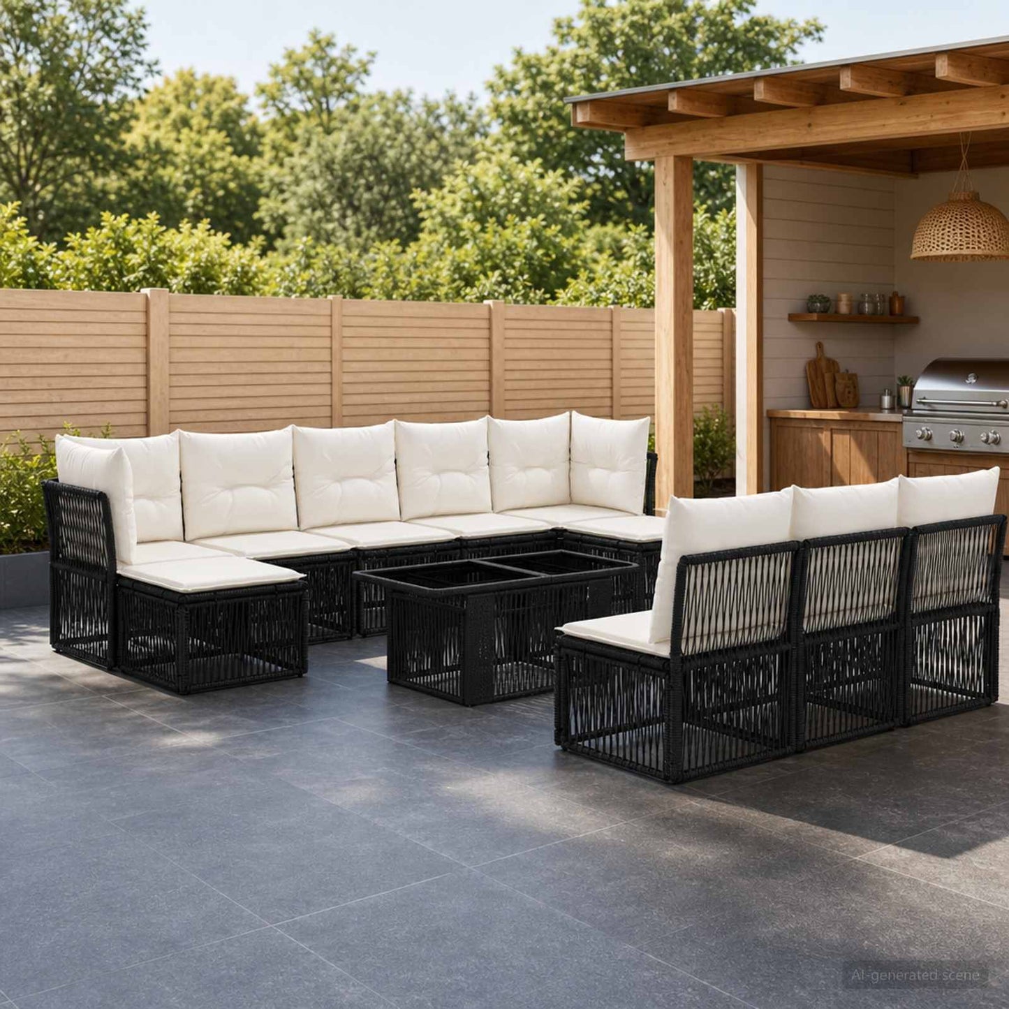 Gartensofa-set 11 stk. Schwarz Poly-Rattan