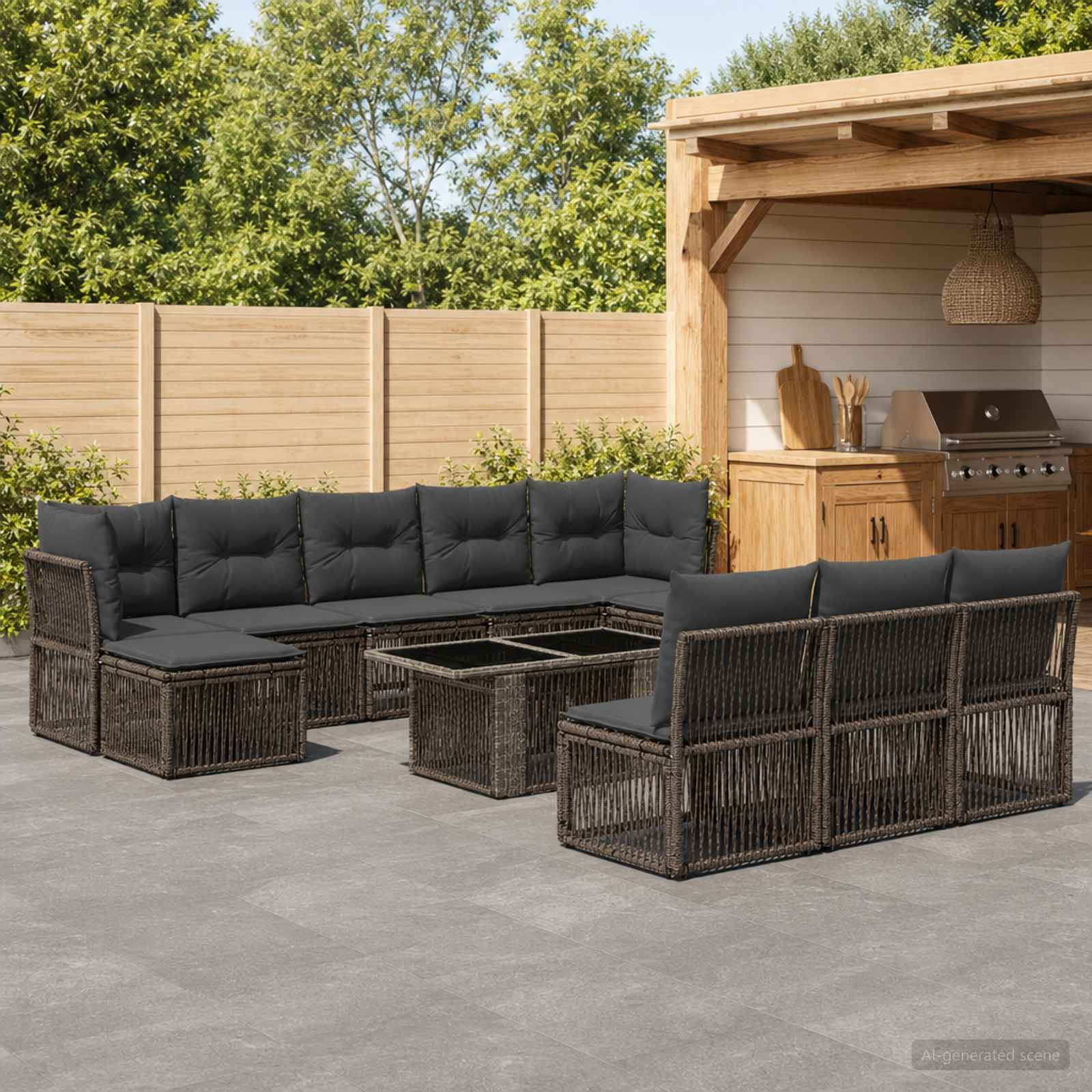 Gartensofa-set 11 stk. Grau Poly-Rattan