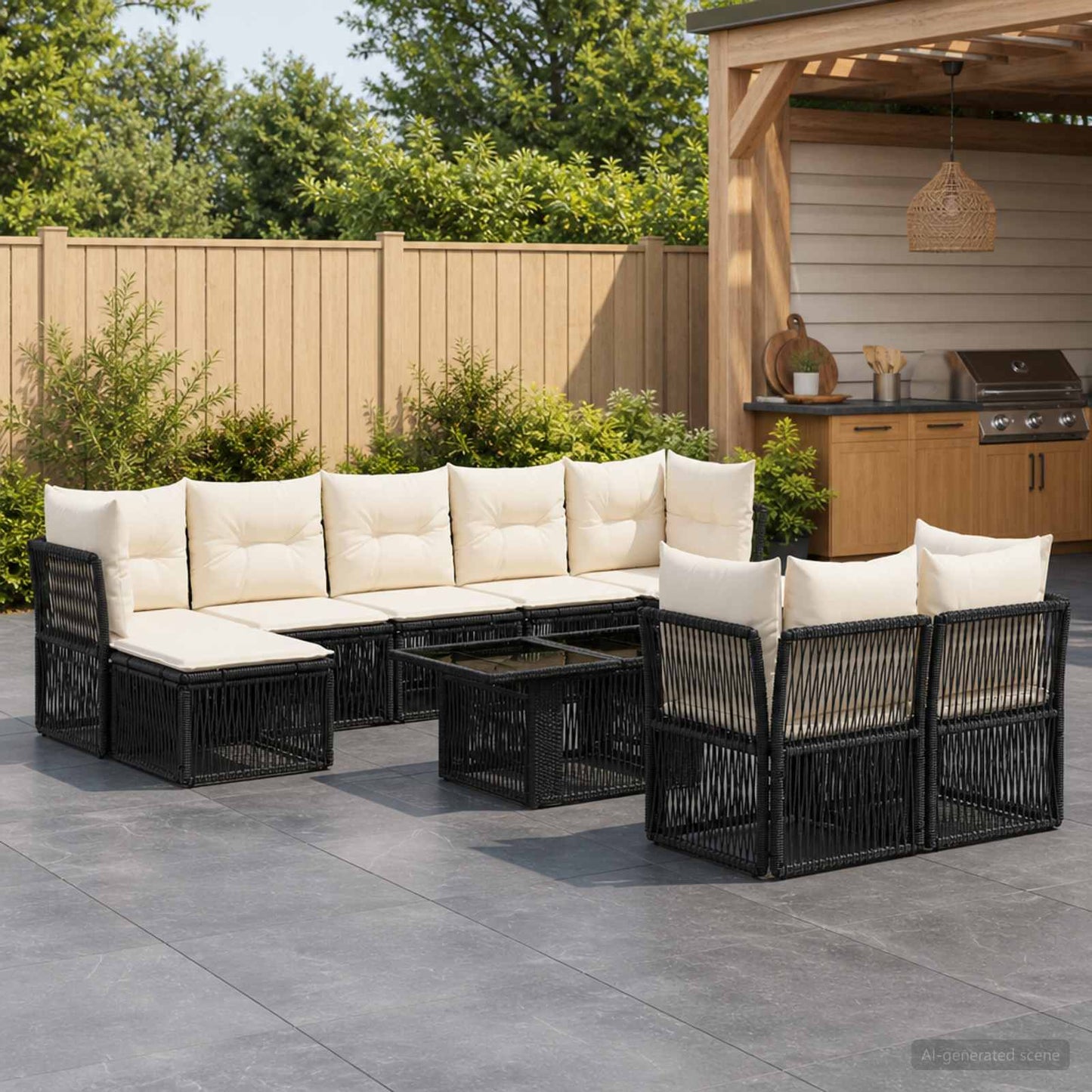 Gartensofa-set 10 stk. Schwarz Poly-Rattan