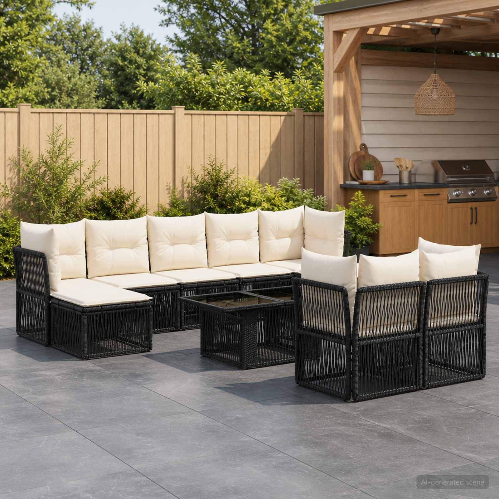 Gartensofa-set 10 stk. Schwarz Poly-Rattan