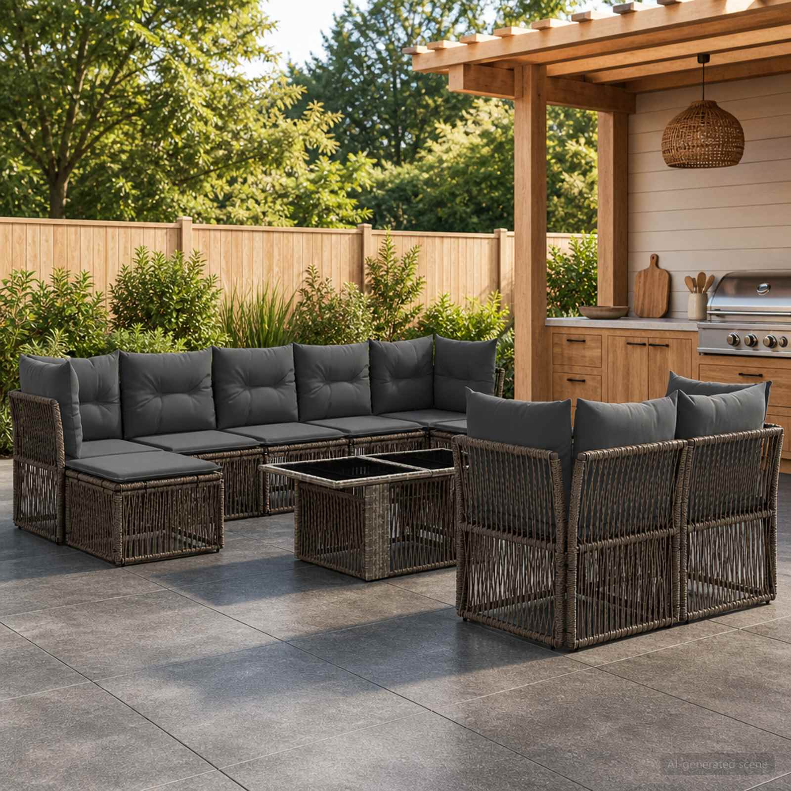 Gartensofa-set 10 stk. Grau Poly-Rattan