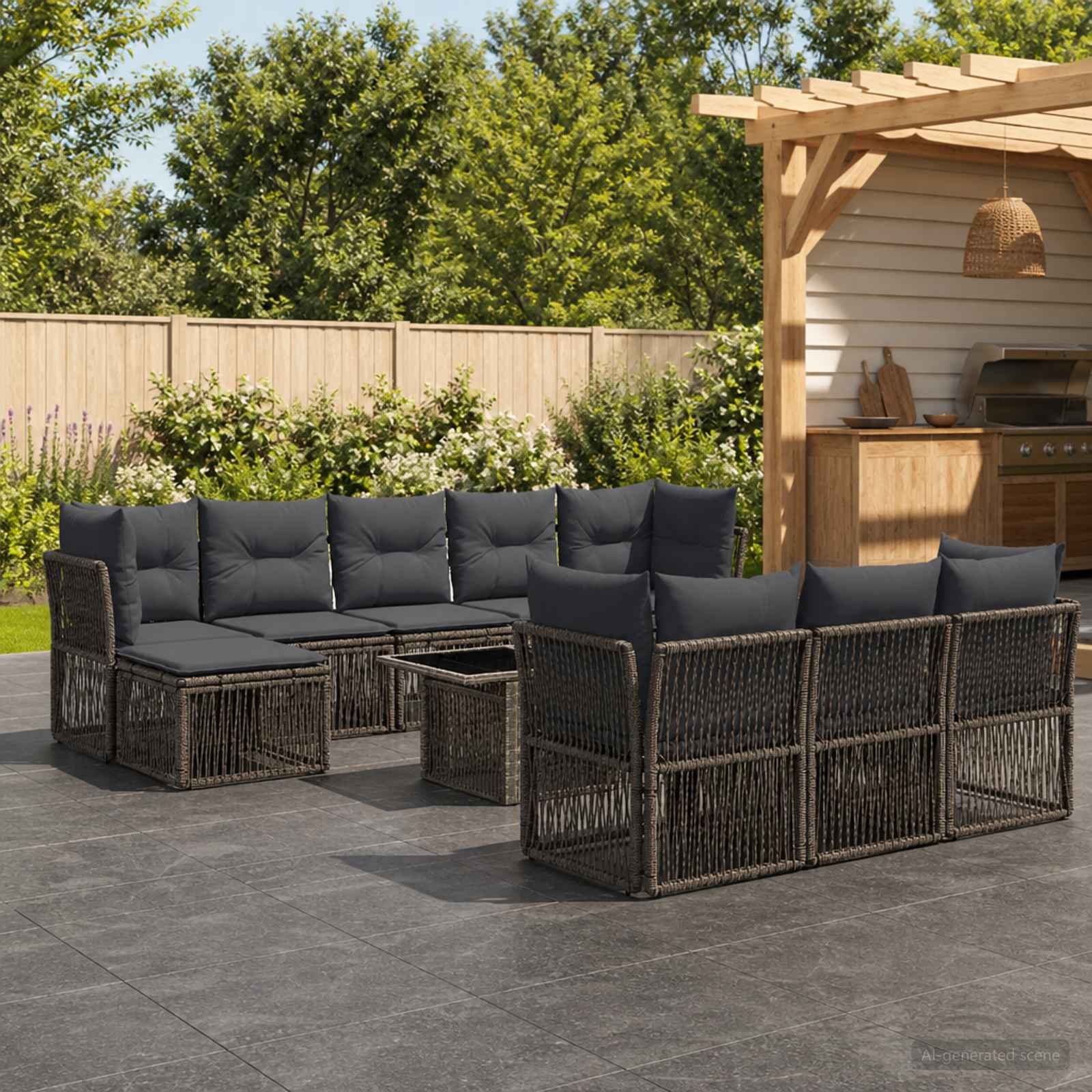 Gartensofa-set 11 stk. Grau Poly-Rattan