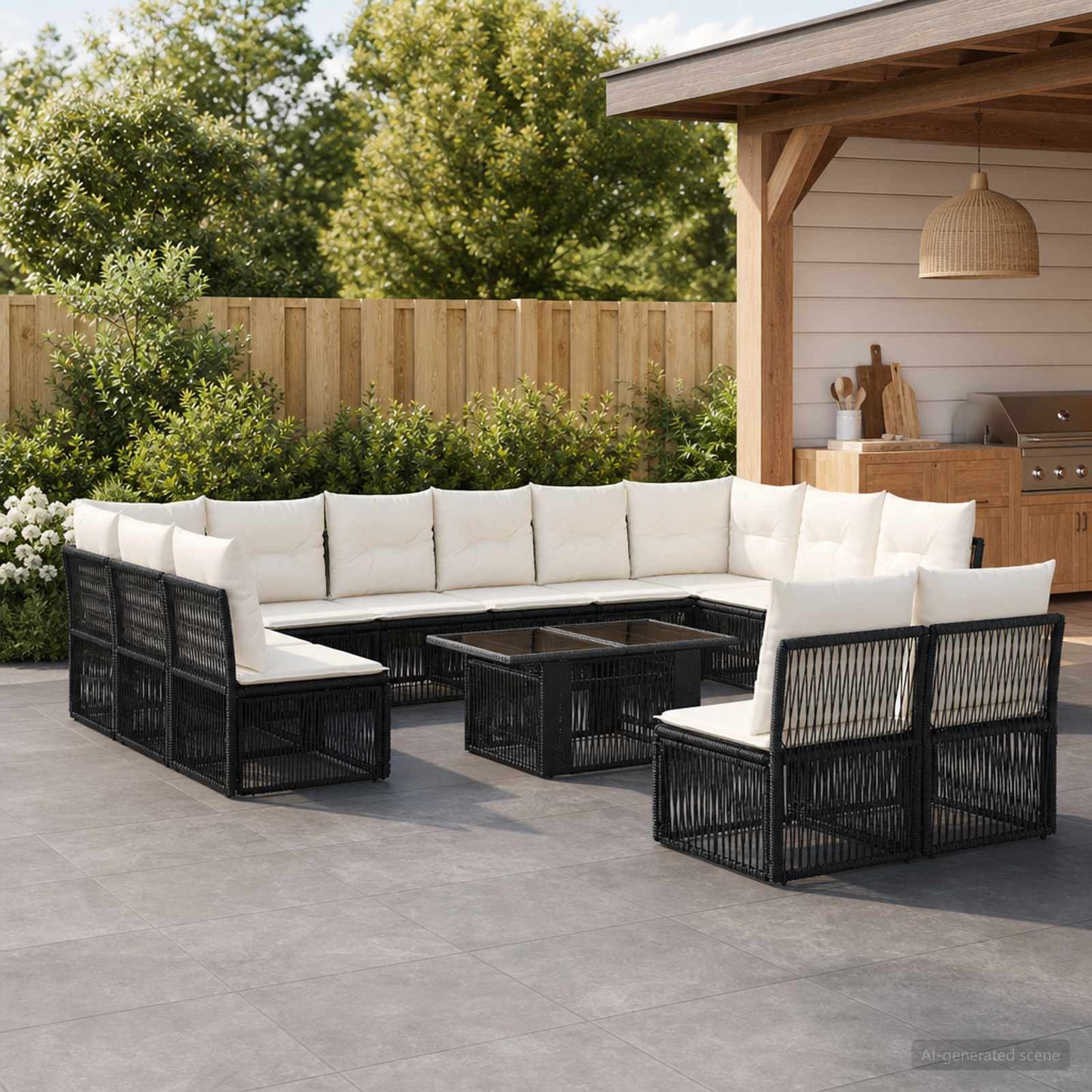 Gartensofa-set 13 stk. Schwarz Poly-Rattan
