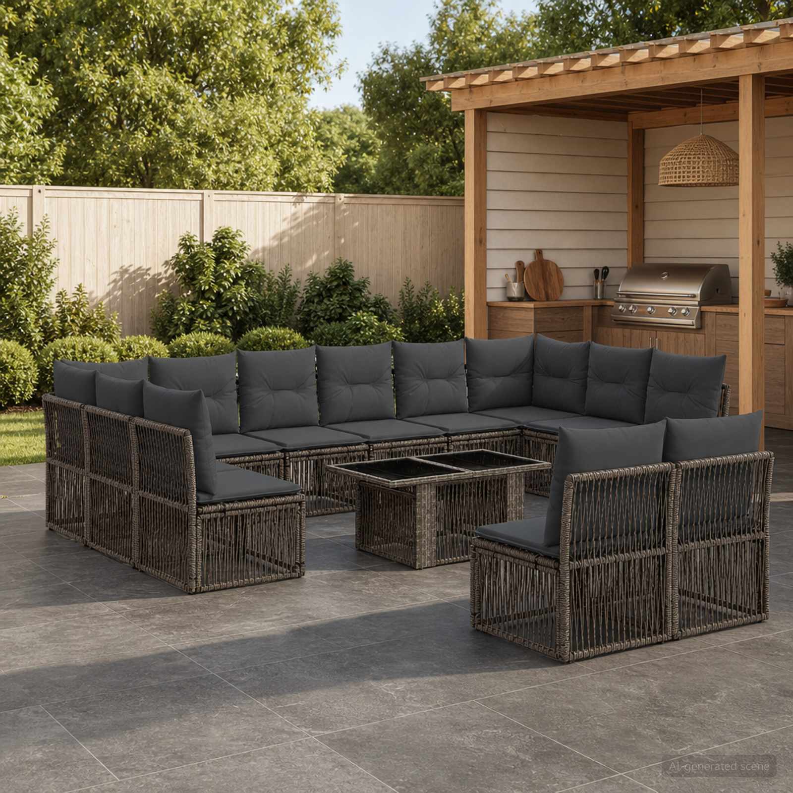Gartensofa-set 13 stk. Grau Poly-Rattan