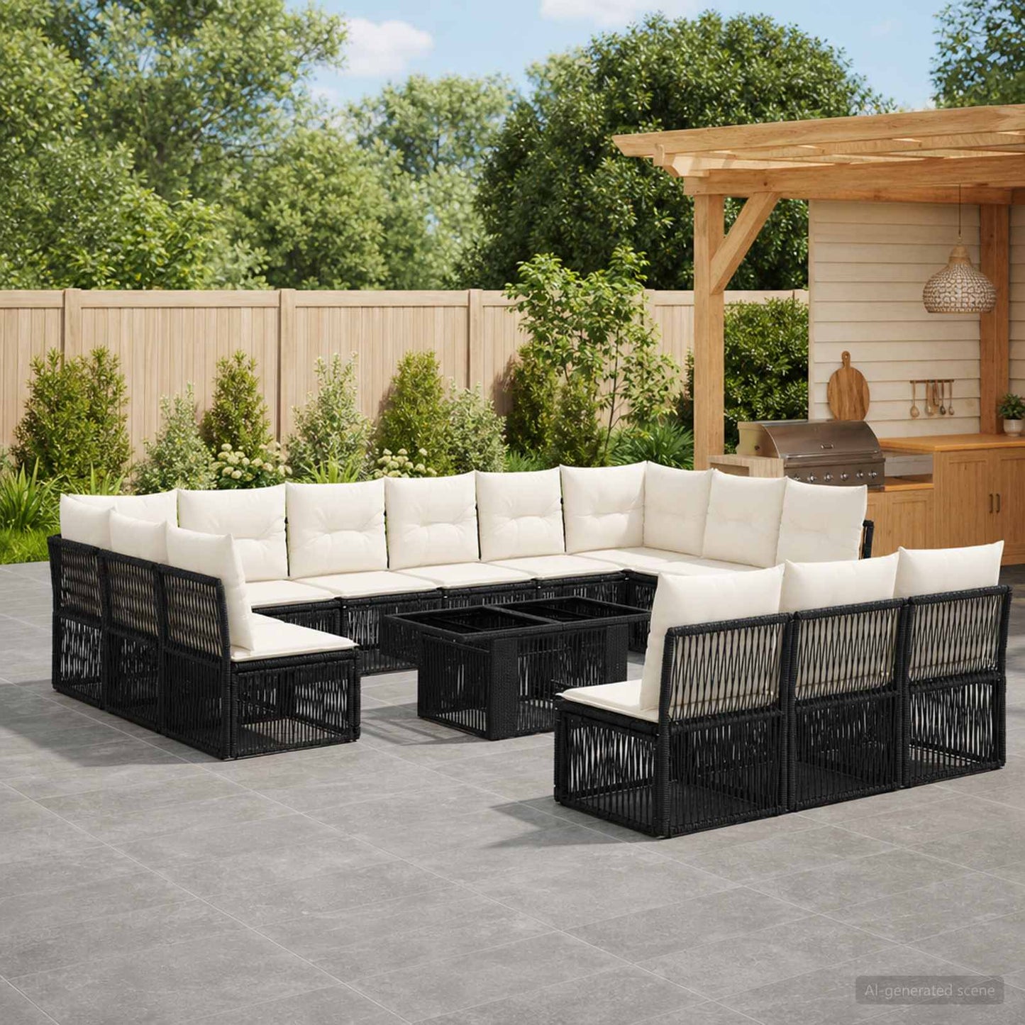 Gartensofa-set 14 stk. Schwarz Poly-Rattan