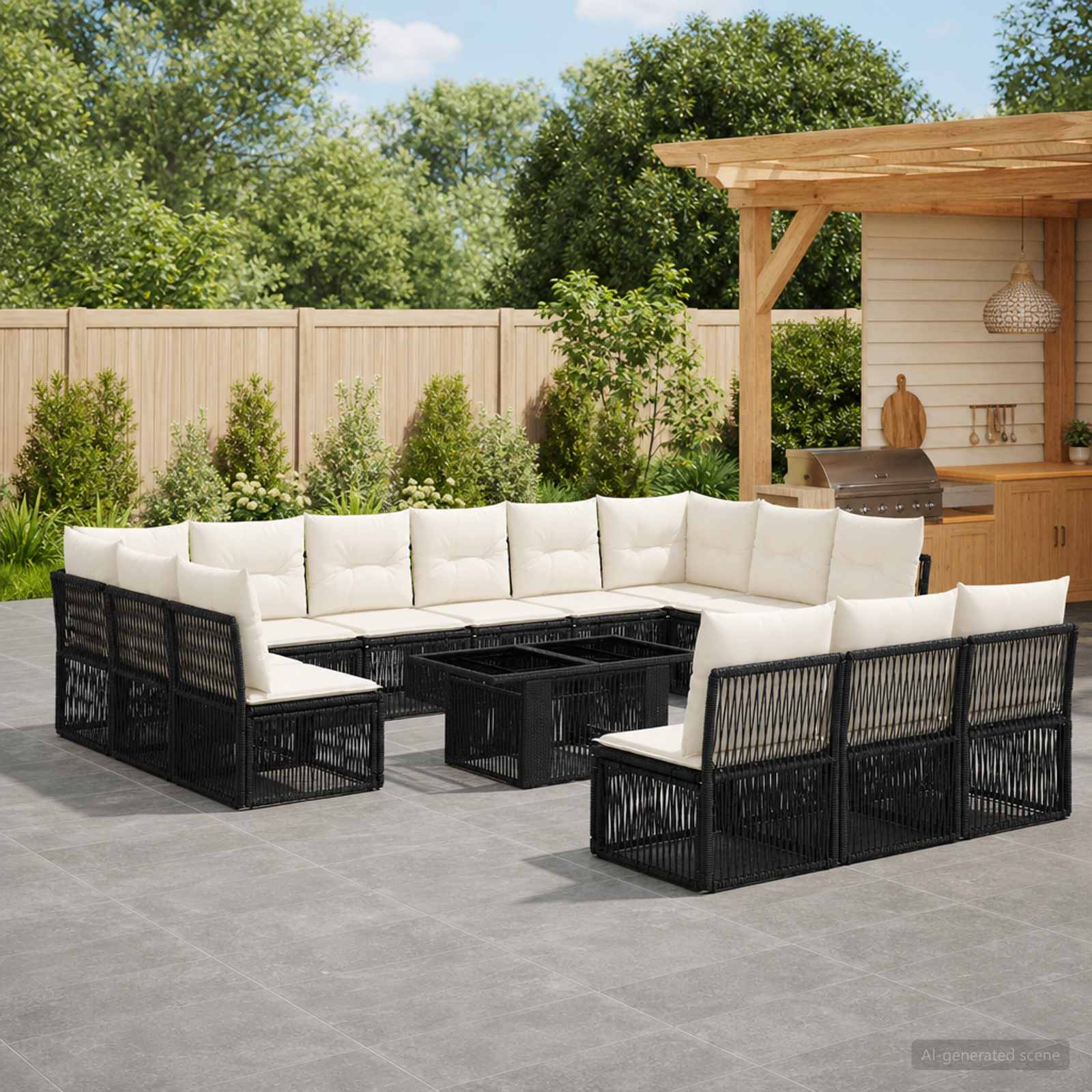 Gartensofa-set 14 stk. Schwarz Poly-Rattan