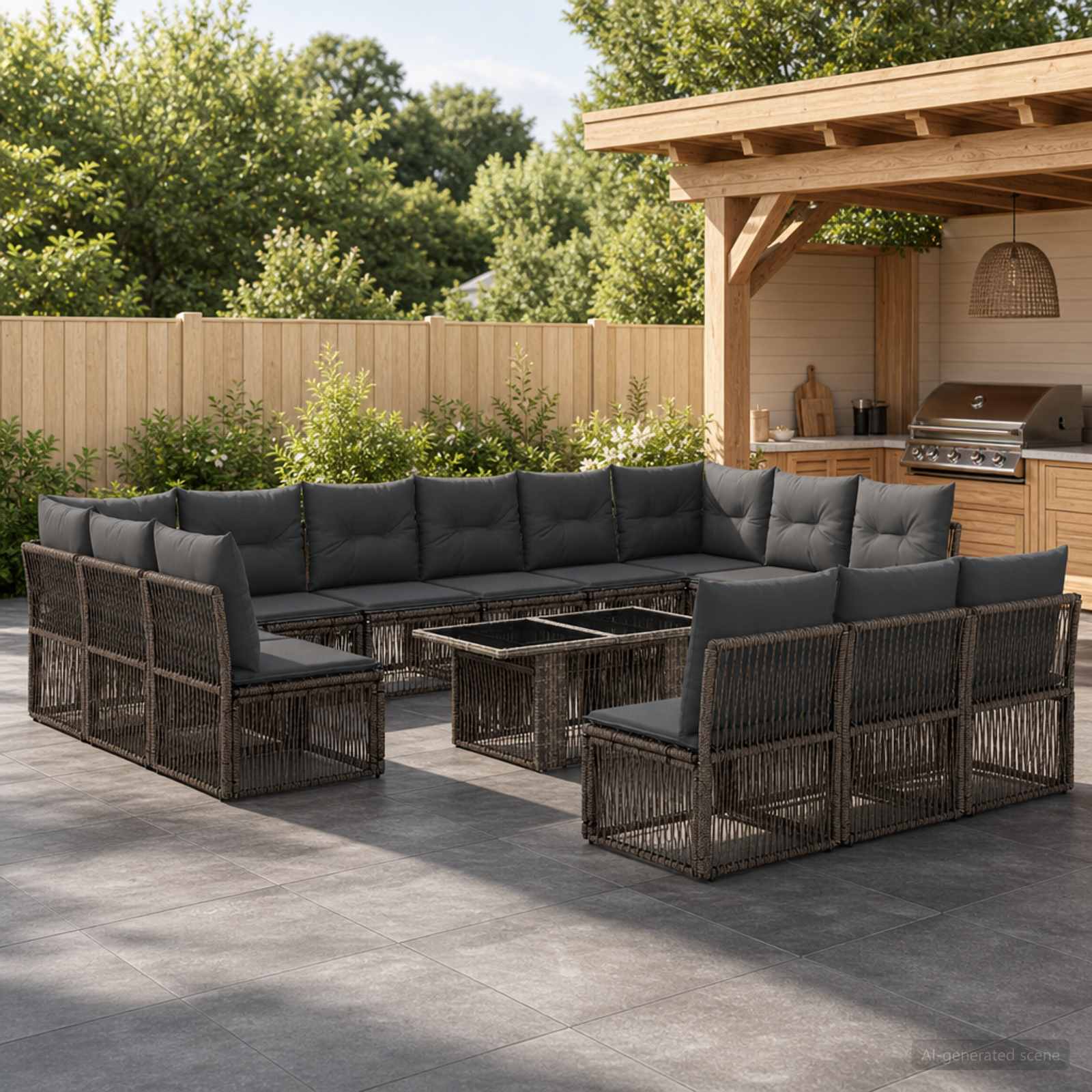 Gartensofa-set 14 stk. Grau Poly-Rattan