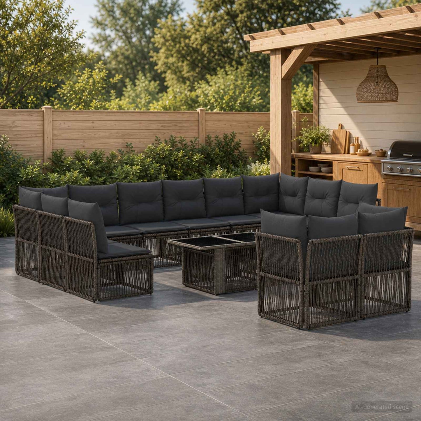 Gartensofa-set 13 stk. Grau Poly-Rattan