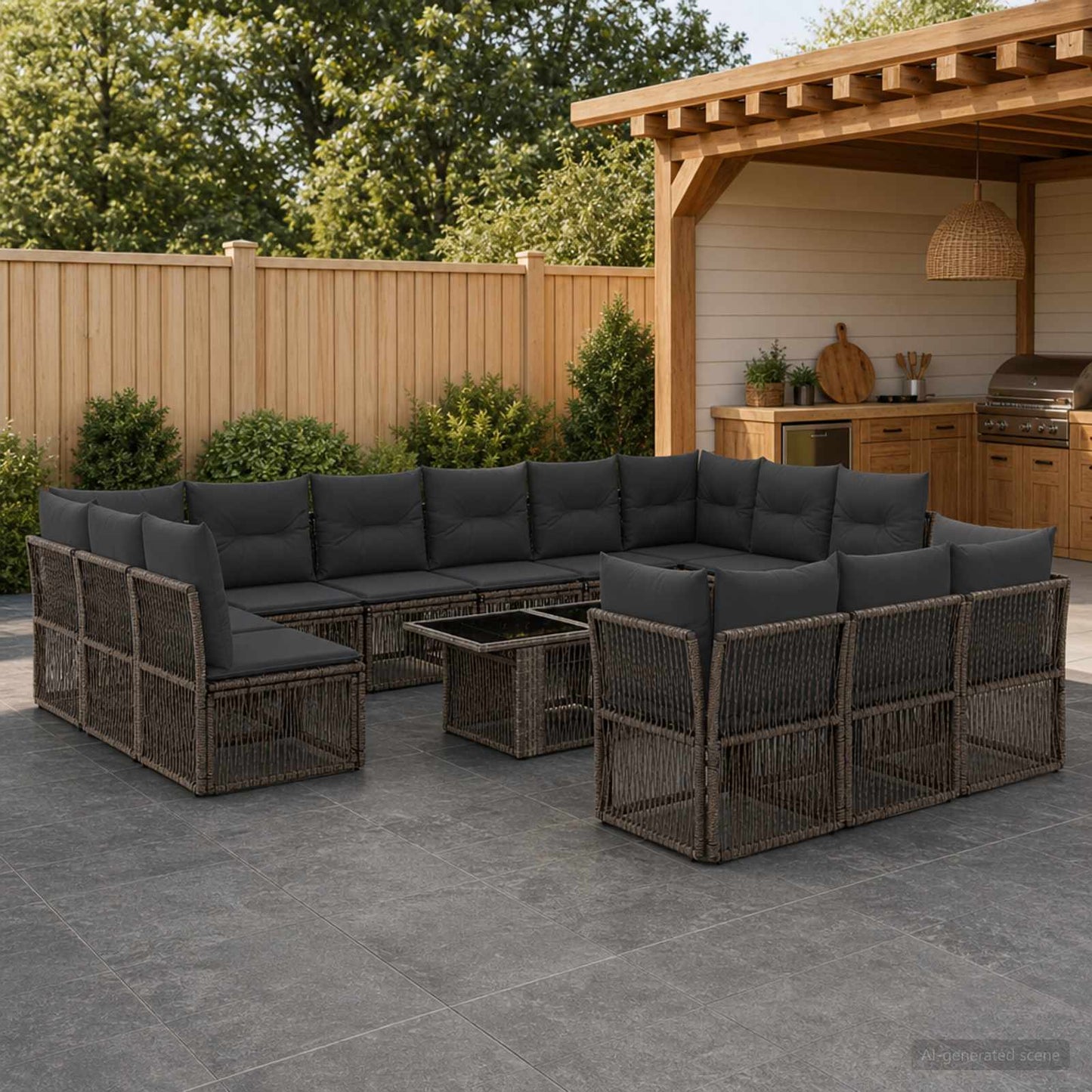 Gartensofa-set 14 stk. Grau Poly-Rattan