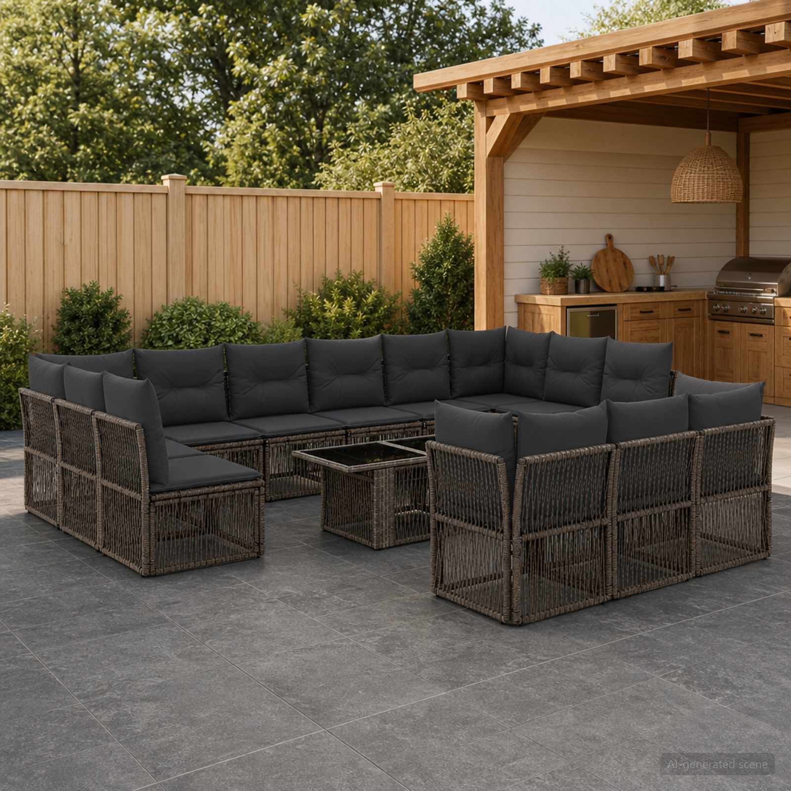 Gartensofa-set 14 stk. Grau Poly-Rattan