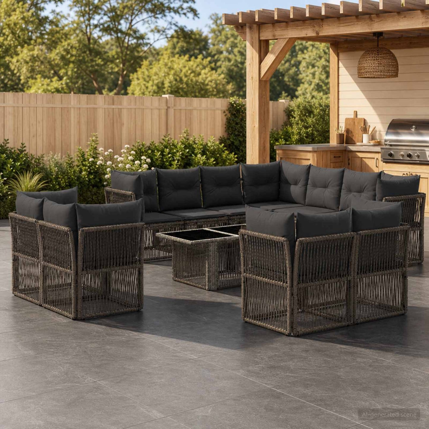 Gartensofa-set 12 stk. Grau Poly-Rattan