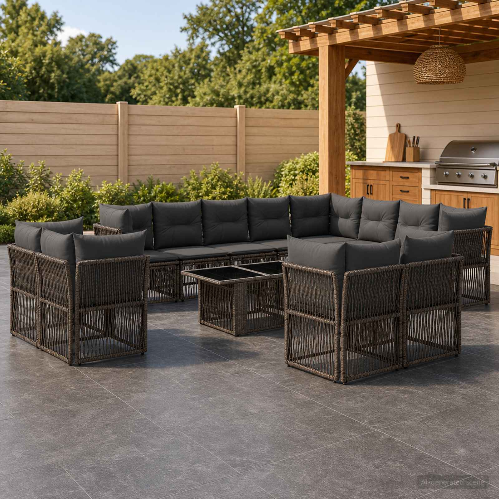 Gartensofa-set 13 pcs Grau Poly-Rattan