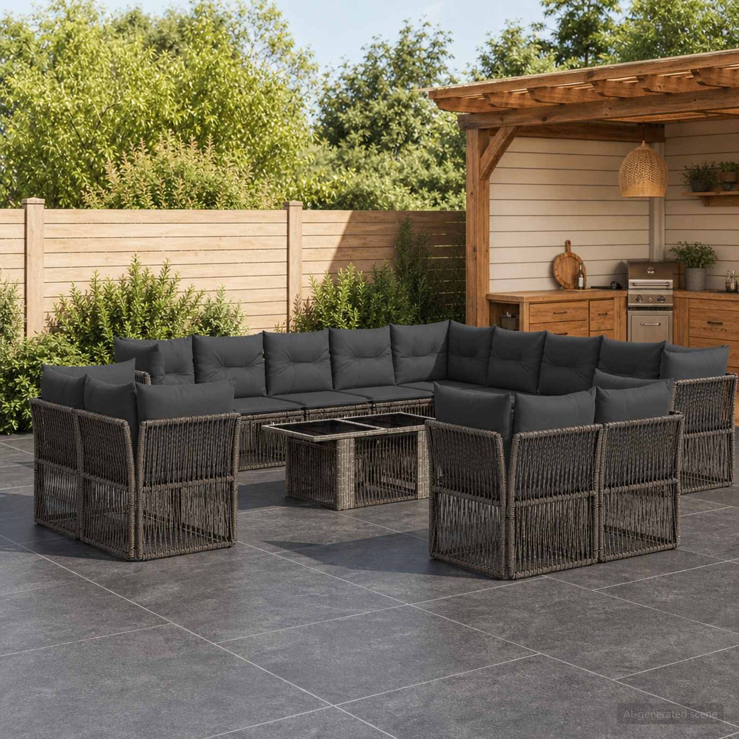 Gartensofa-set 14 stk. Grau Poly-Rattan