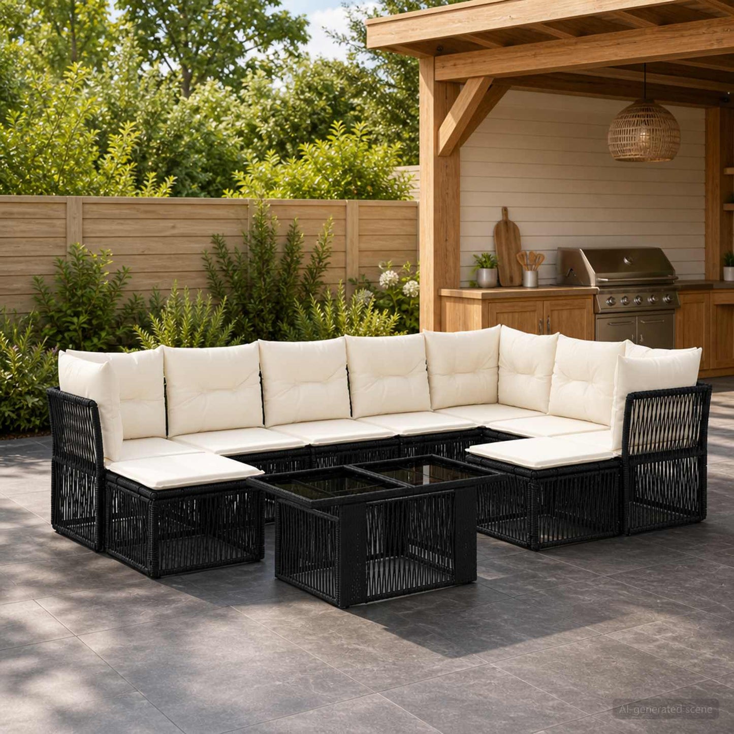 Gartensofa-set 10 stk. Schwarz Poly-Rattan