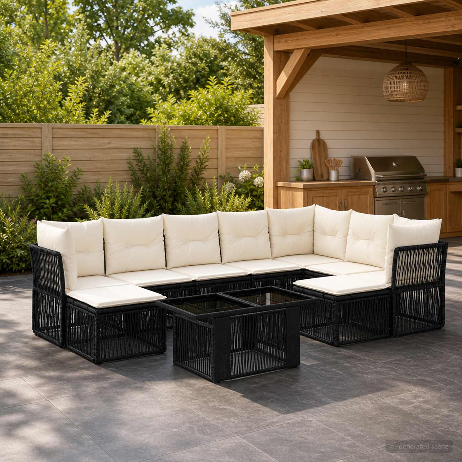 Gartensofa-set 10 stk. Schwarz Poly-Rattan