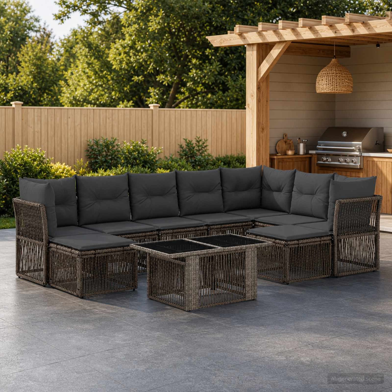 Gartensofa-set 10 stk. Grau Poly-Rattan