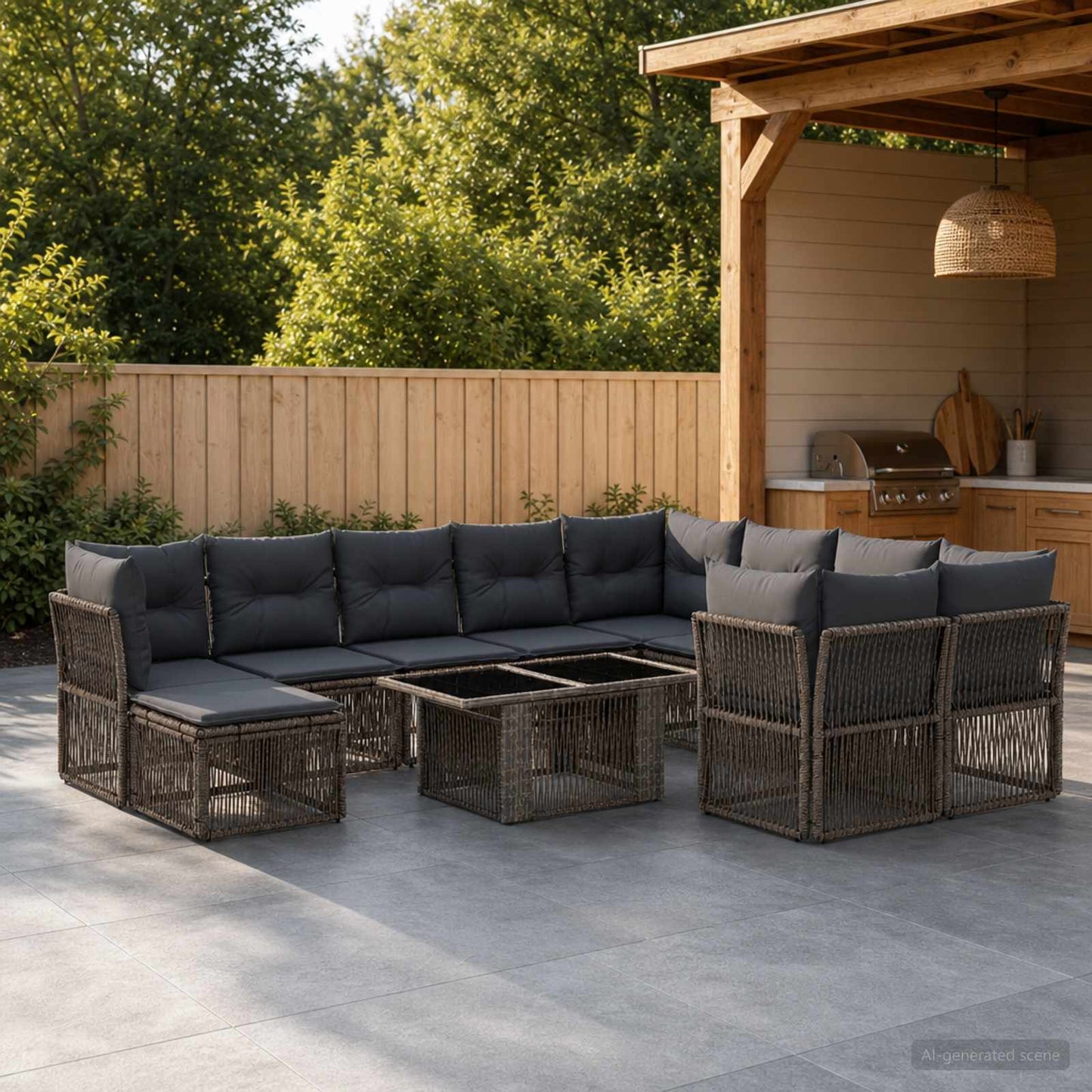 Gartensofa-set 11 stk. Grau Poly-Rattan