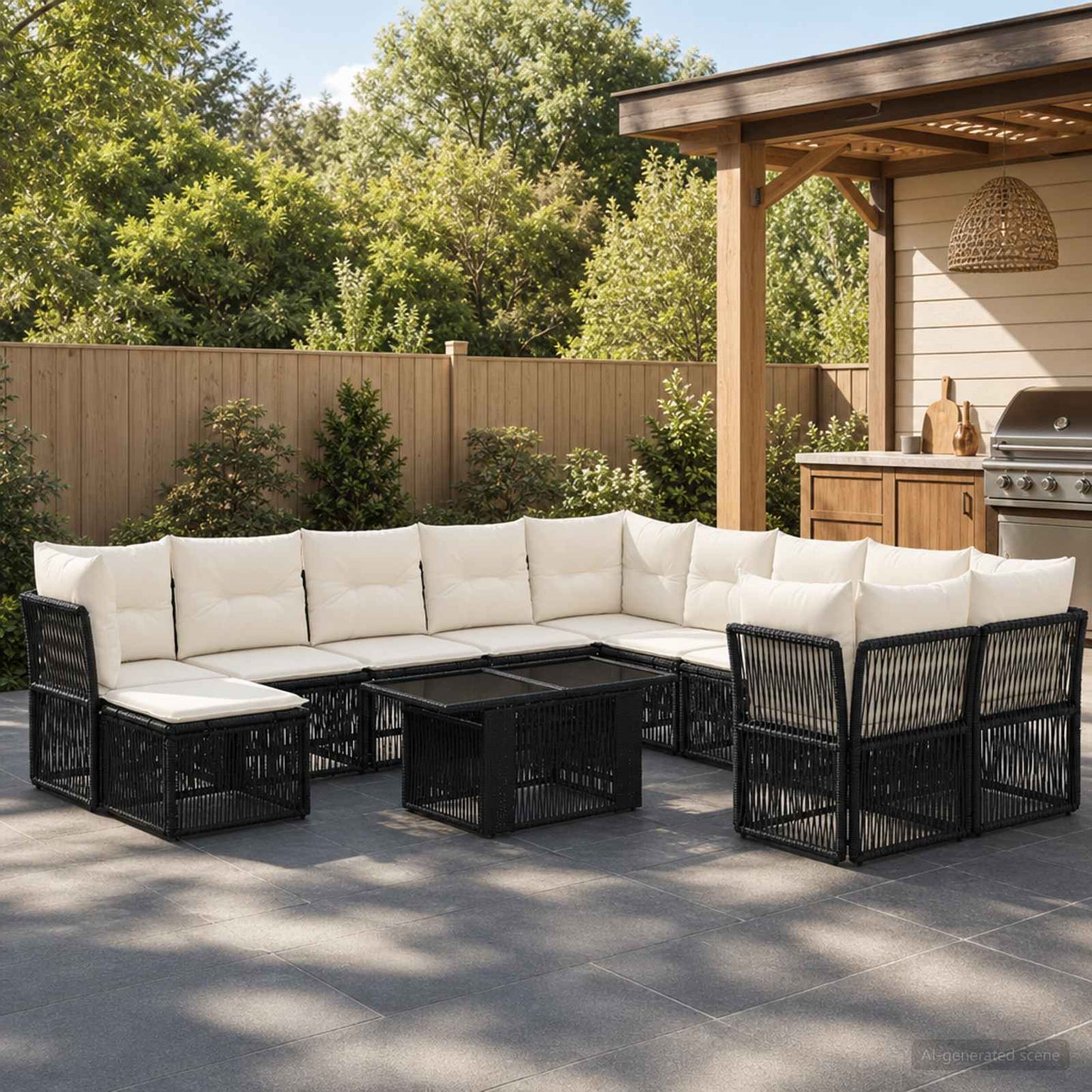 Gartensofa-set 12 stk. Schwarz Poly-Rattan