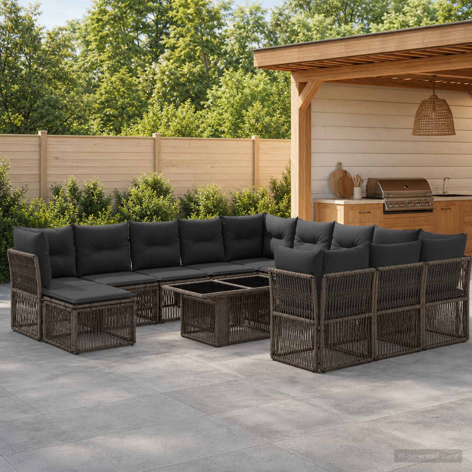 Gartensofa-set 13 stk. Grau und Dunkelgrau Poly-Rattan