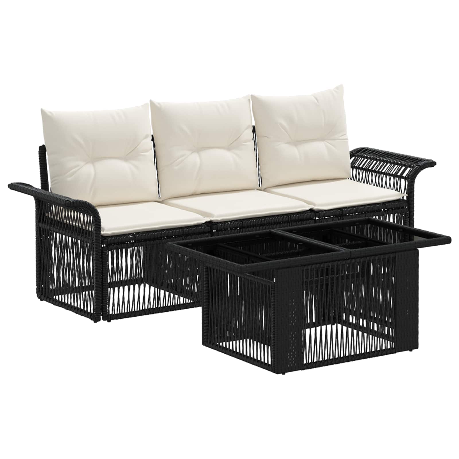 Gartensofa-set 4 stk. Schwarz und Cremeweiß Poly-Rattan