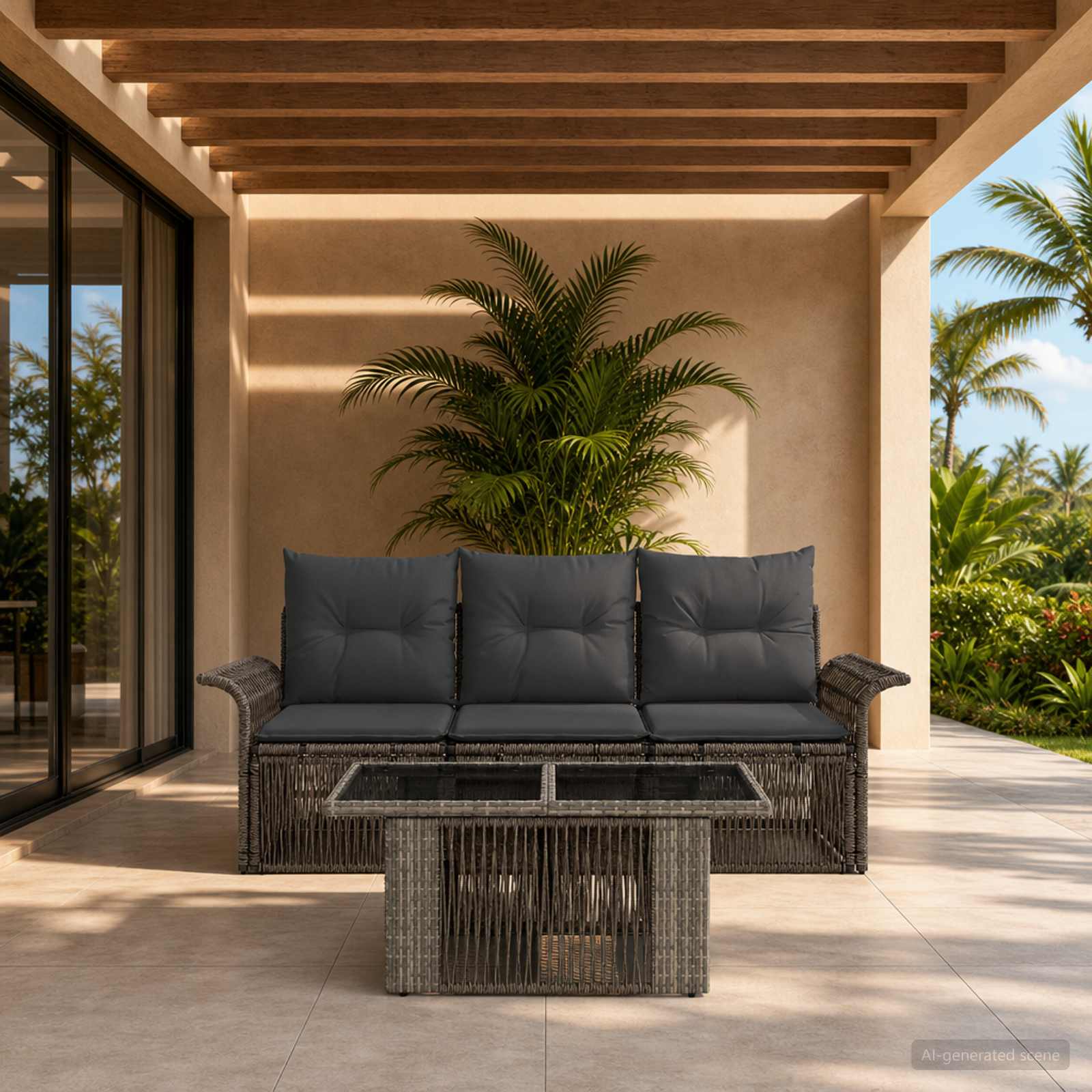 Gartensofa-set 4 stk. Grau und Dunkelgrau Poly-Rattan