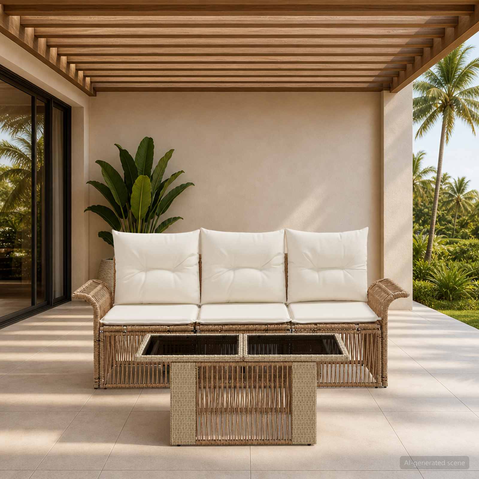 Gartensofa-set 4 stk. Beige und Cremeweiß Poly-Rattan