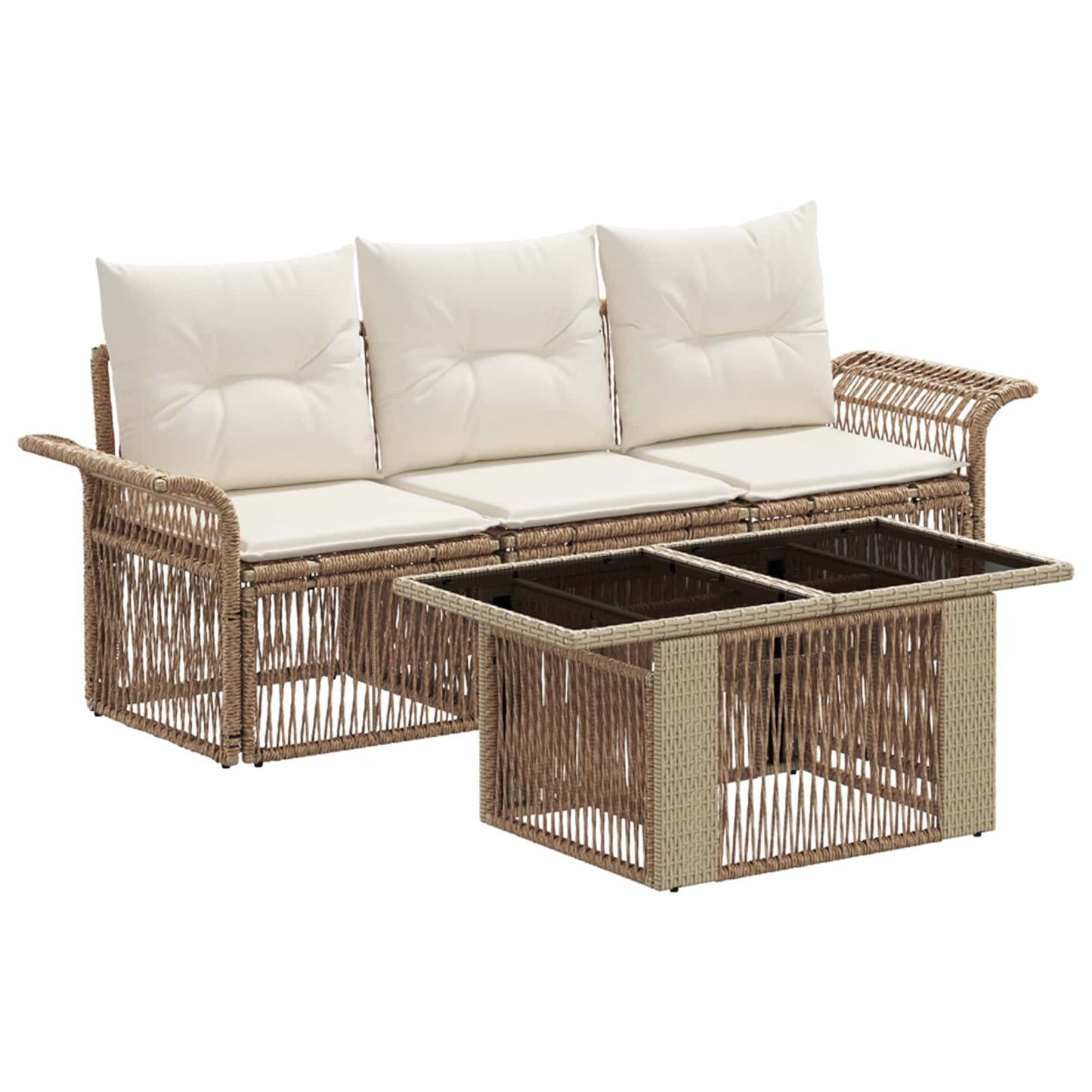Gartensofa-set 4 stk. Beige und Cremeweiß Poly-Rattan