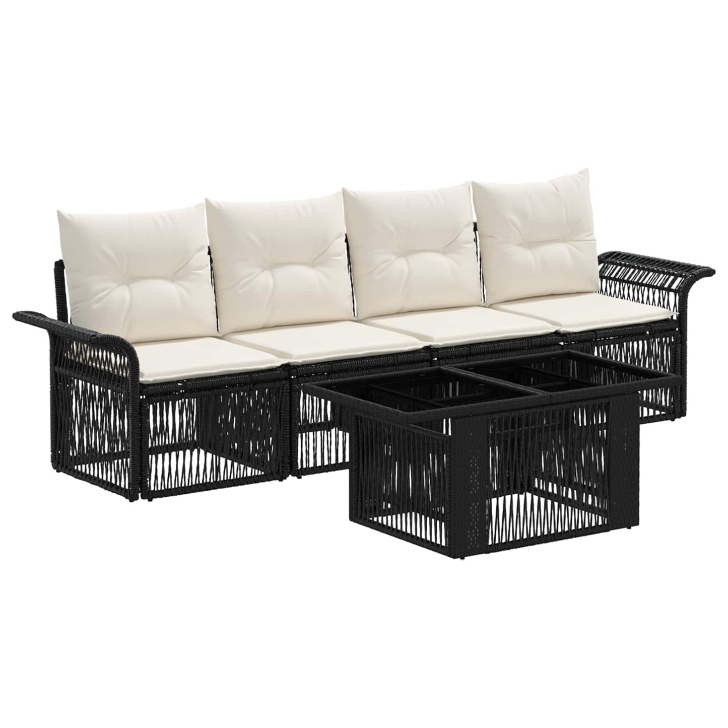 Gartensofa-set 5 stk. Schwarz und Cremeweiß Poly-Rattan