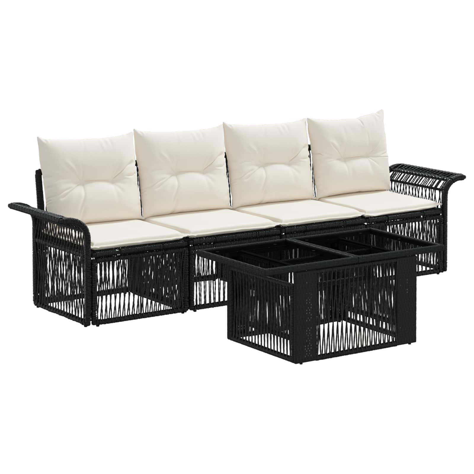 Gartensofa-set 5 stk. Schwarz und Cremeweiß Poly-Rattan