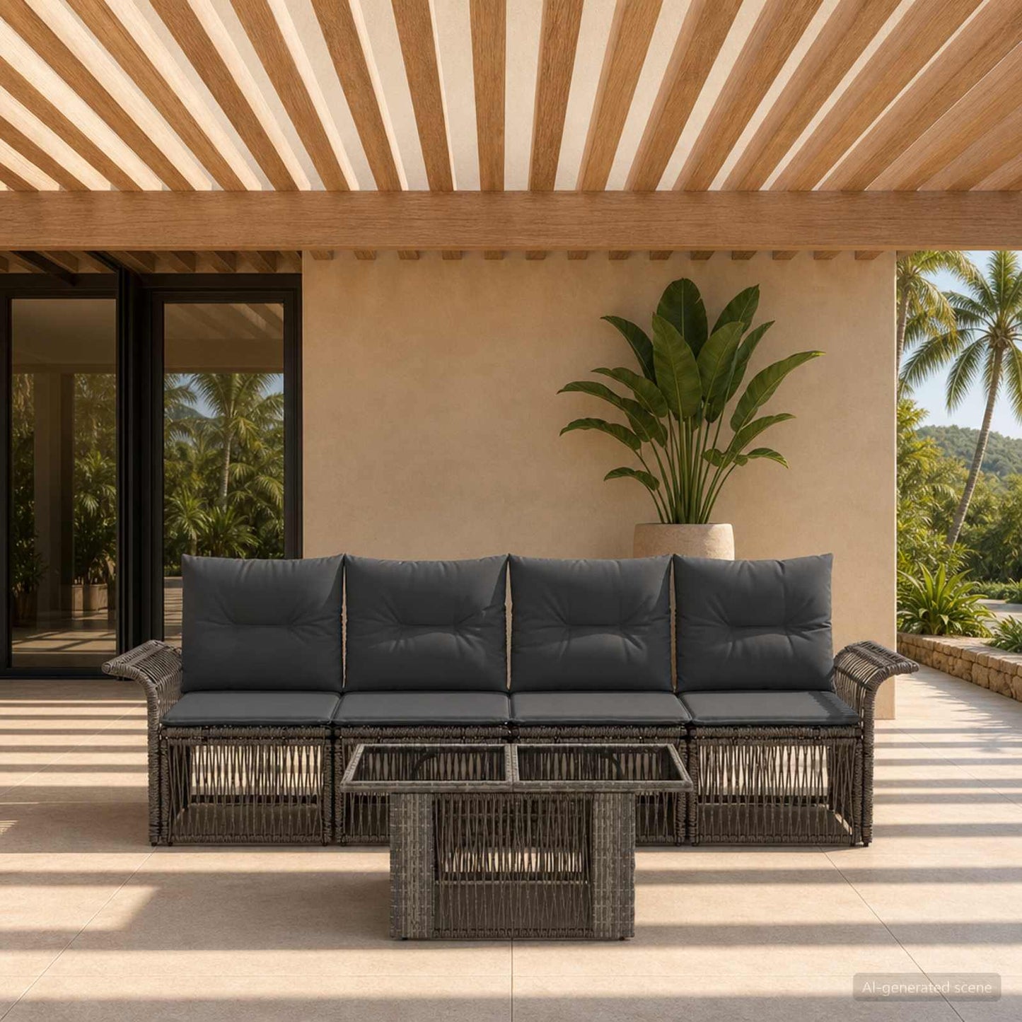 Gartensofa-set 5 stk. Grau und Dunkelgrau Poly-Rattan