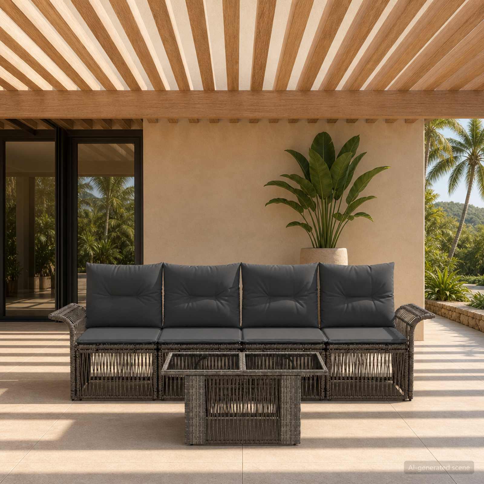 Gartensofa-set 5 stk. Grau und Dunkelgrau Poly-Rattan