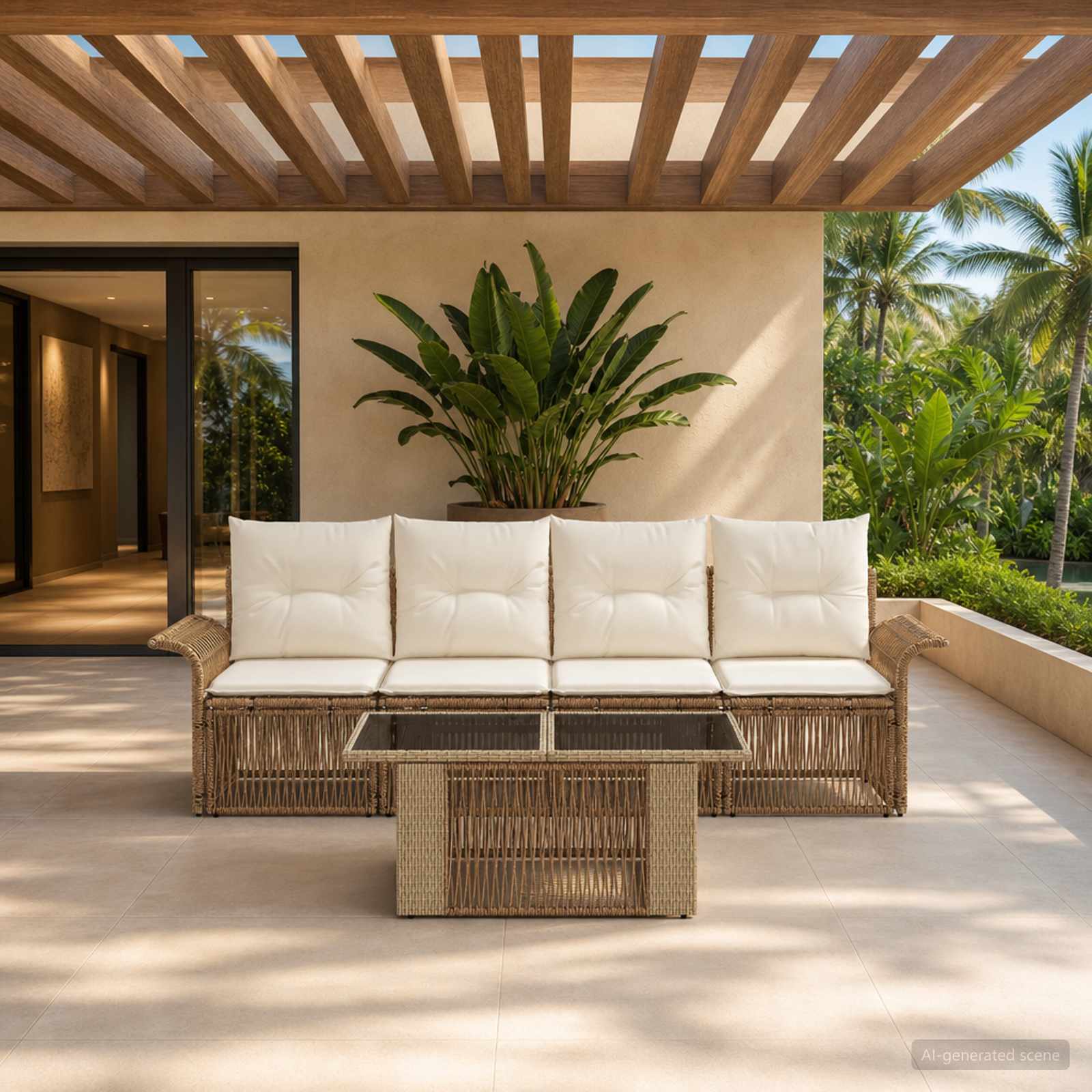 Gartensofa-set 5 stk. Beige und Cremeweiß Poly-Rattan