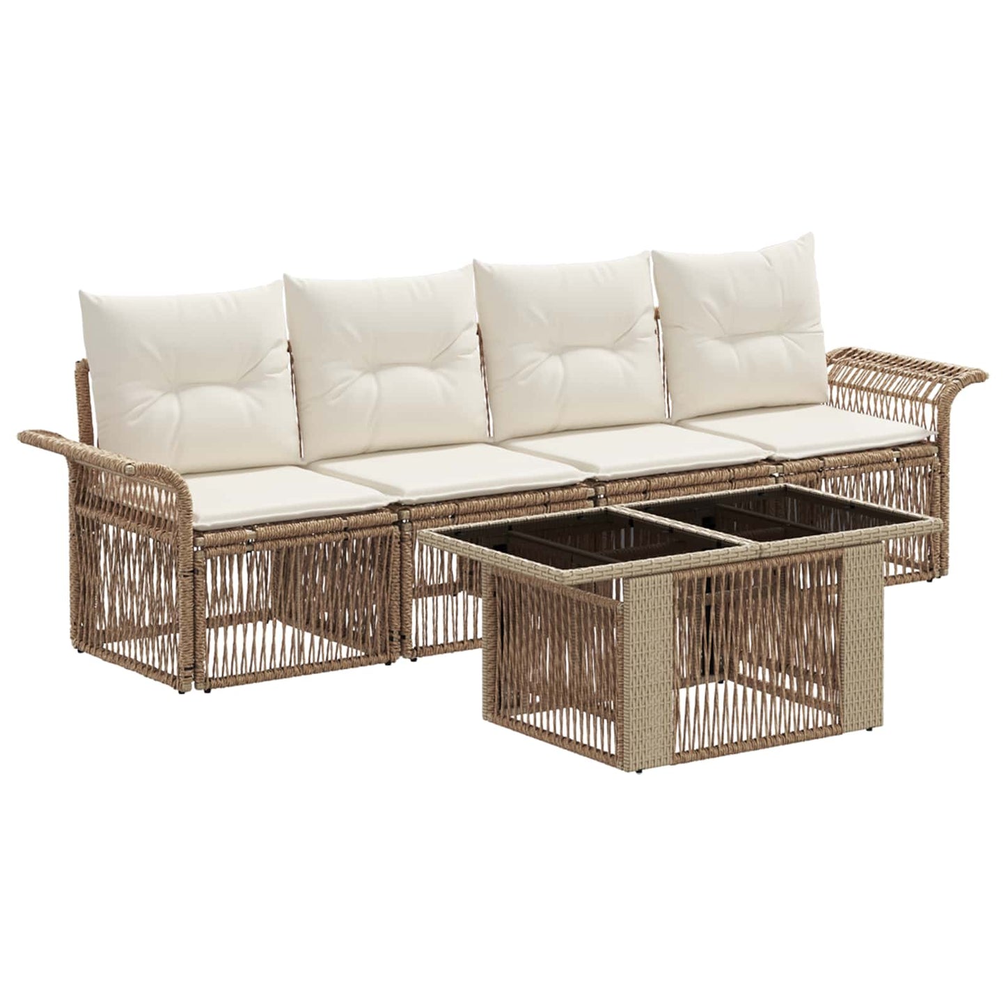 Gartensofa-set 5 stk. Beige und Cremeweiß Poly-Rattan