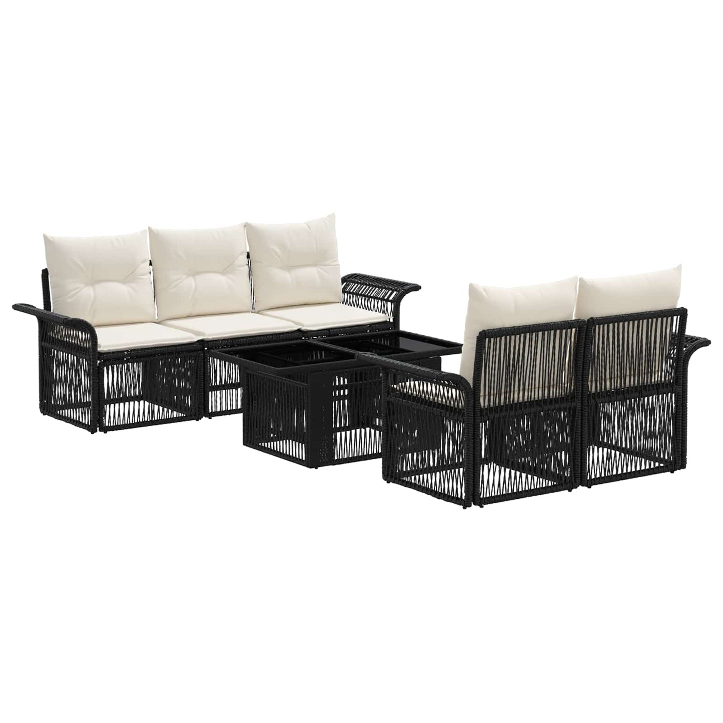 Gartensofa-set 6 stk. Schwarz und Cremeweiß Poly-Rattan