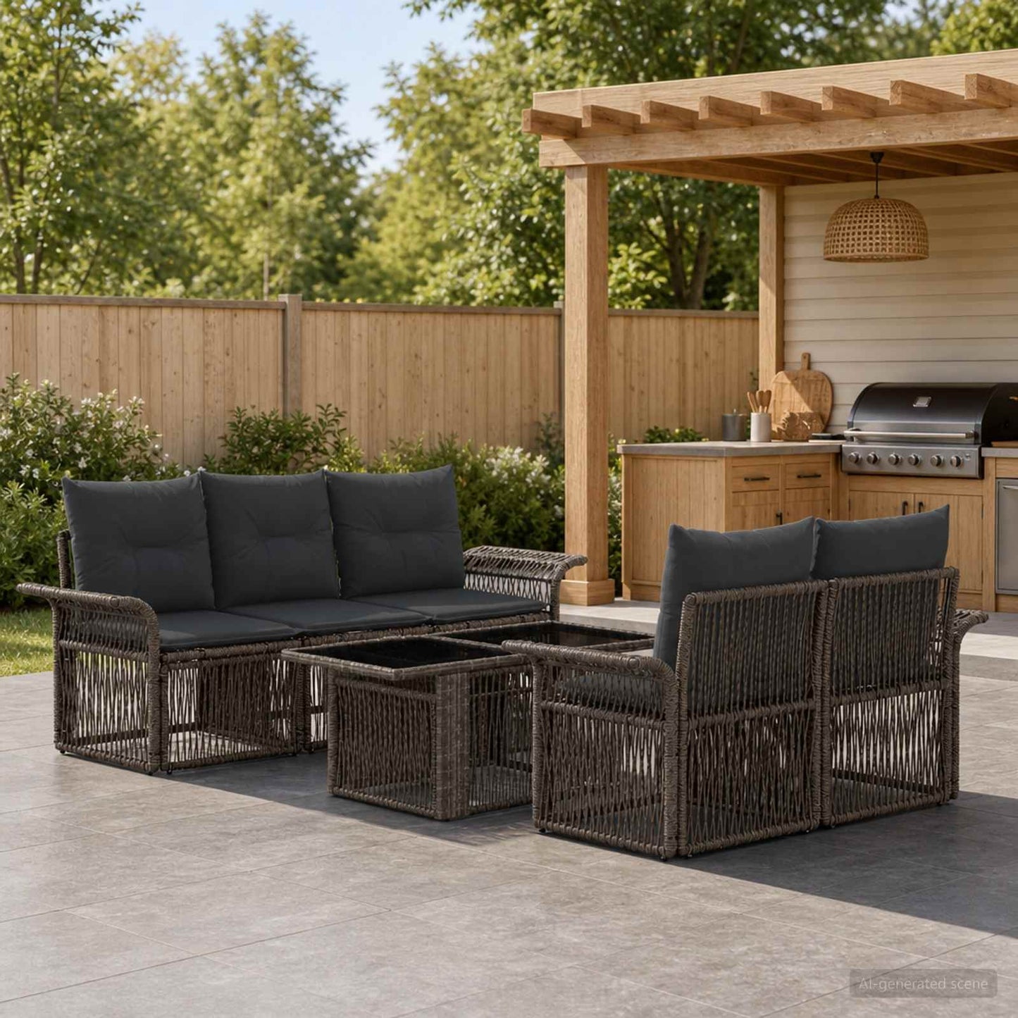 Gartensofa-set 6 stk. Grau und Dunkelgrau Poly-Rattan