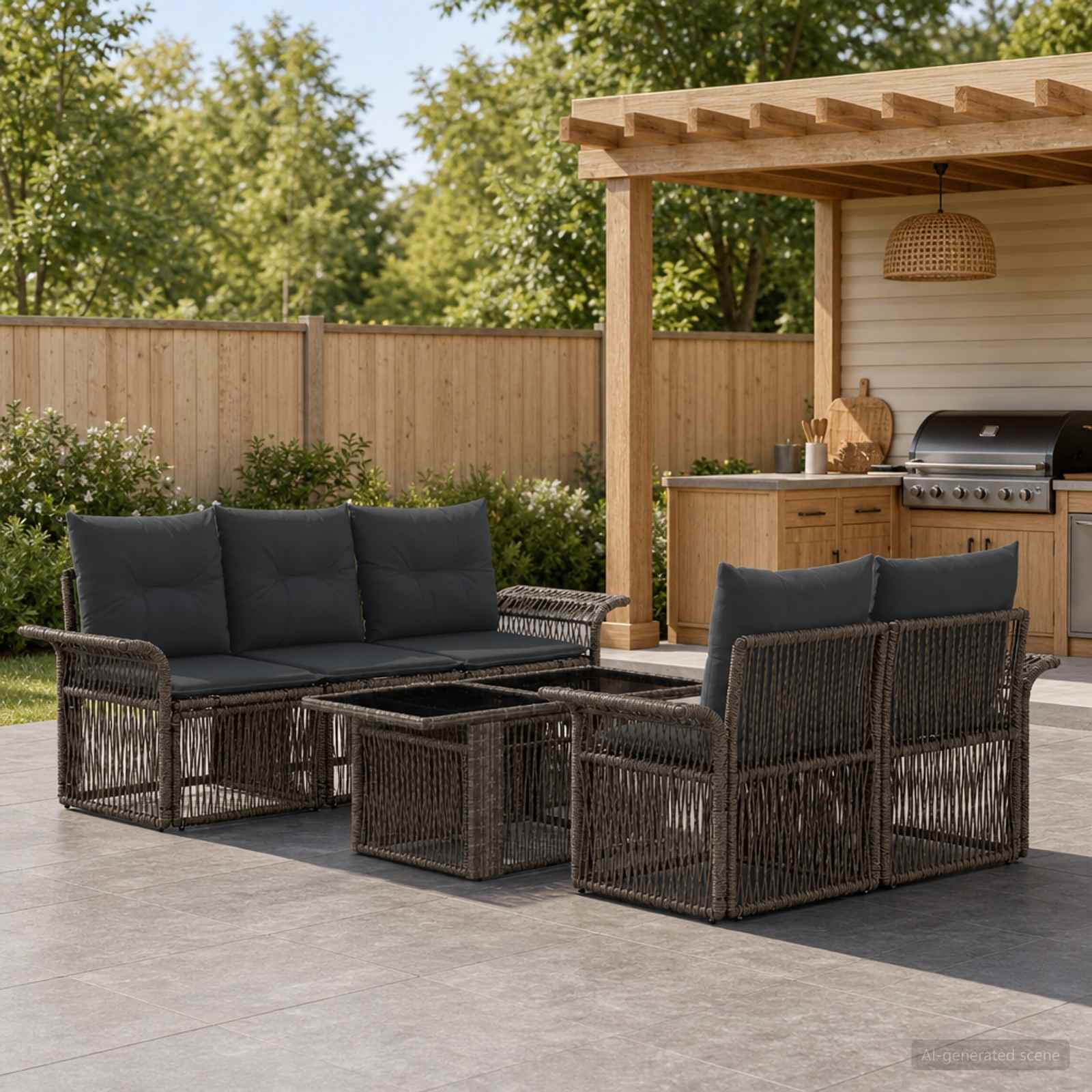 Gartensofa-set 6 stk. Grau und Dunkelgrau Poly-Rattan