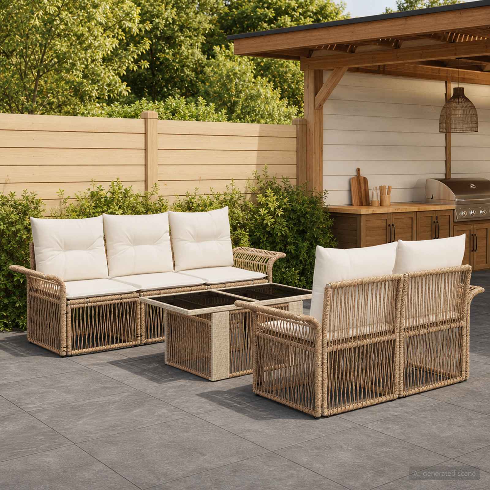 Gartensofa-set 6 stk. Beige und Cremeweiß Poly-Rattan