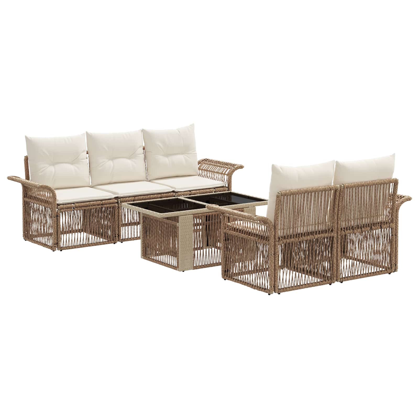 Gartensofa-set 6 stk. Beige und Cremeweiß Poly-Rattan